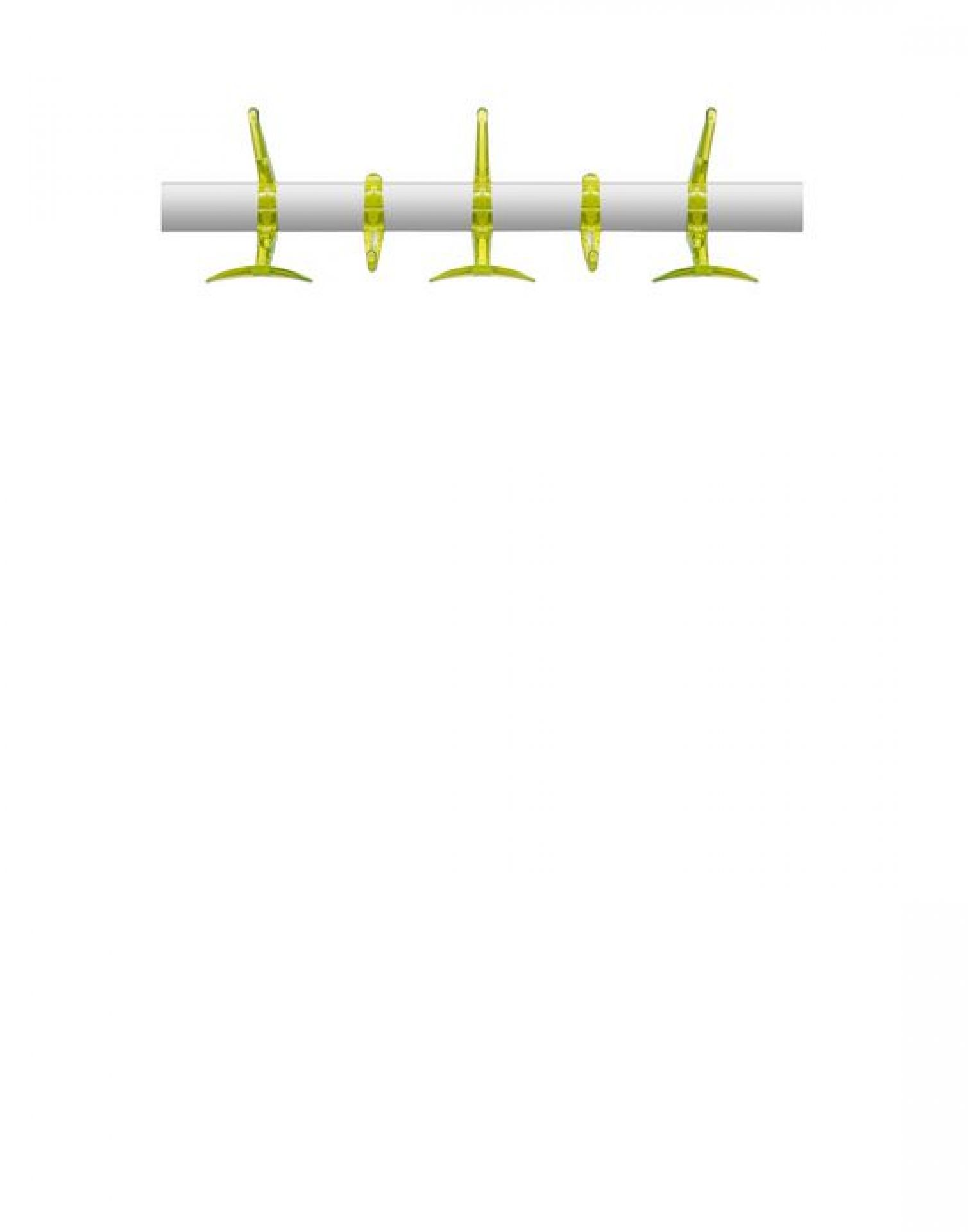 Grüne Hanger Wandgarderobe von Kartell mit fünf Haken an einer grauen Stange für Jacken und Mäntel.