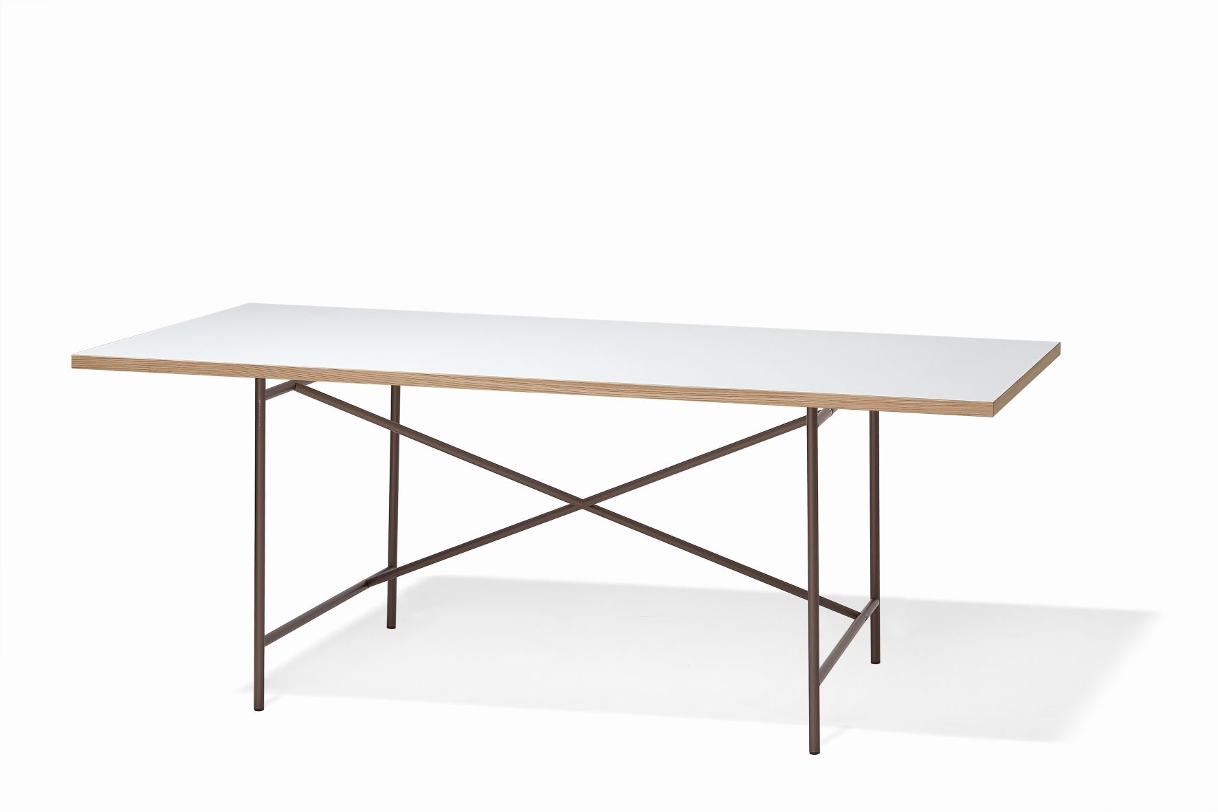 Eiermann Tisch mit weißer Tischplatte und braunem Stahlgestell von Richard Lampert, modernes Design.