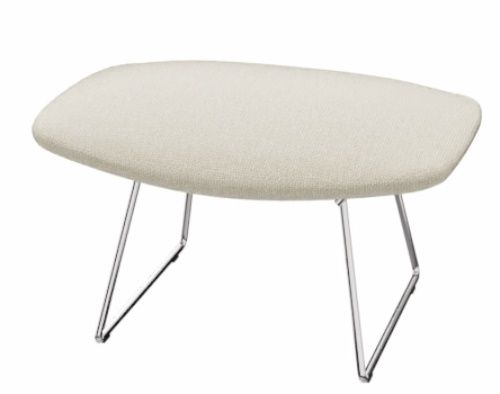 Bertoia Hocker mit beigem Stoffbezug und verchromtem Drahtgestell, Designklassiker von Knoll International.
