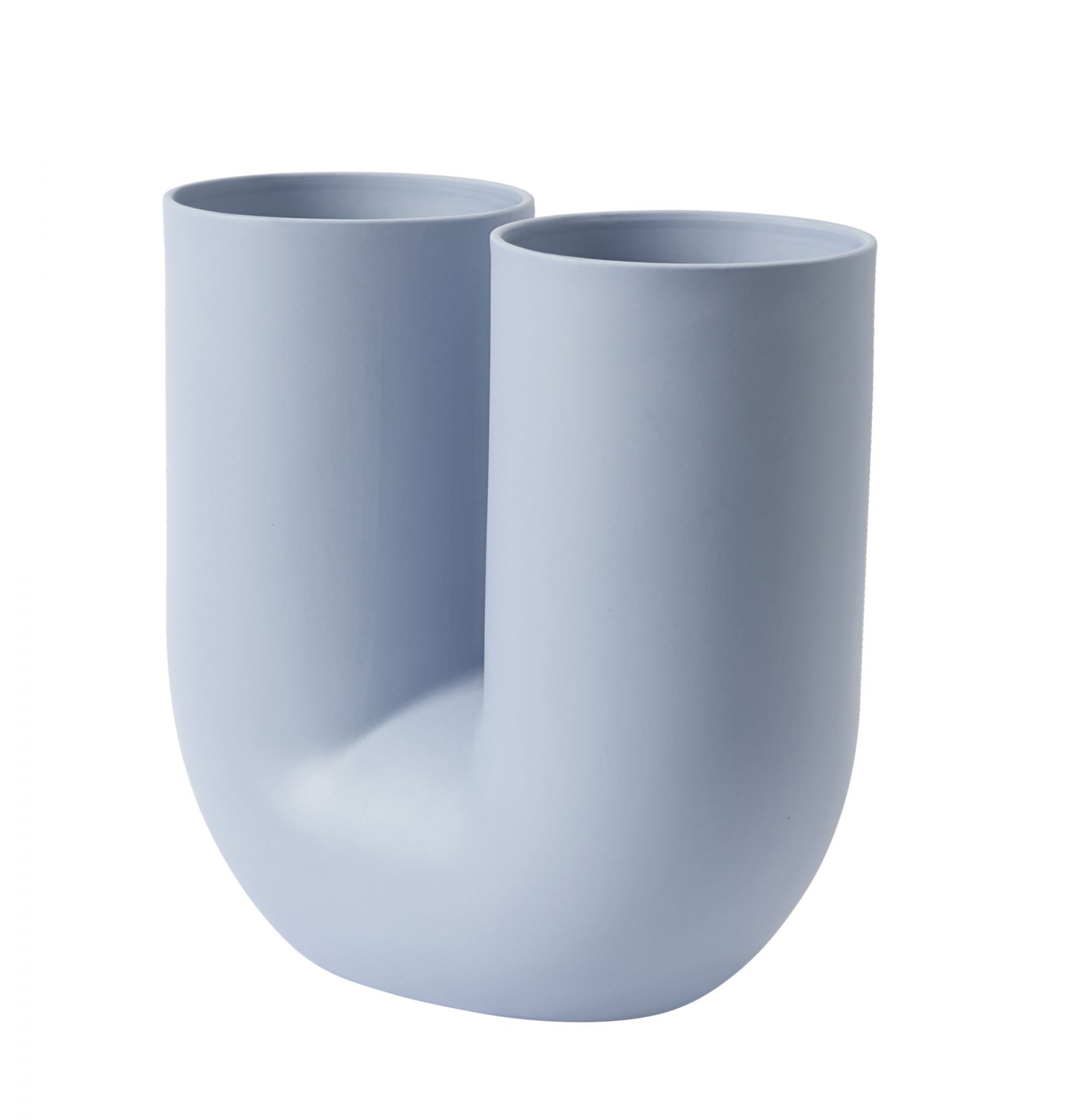 Hellblaue Kink Vase von Muuto, moderne Blumenvase mit zwei Öffnungen, minimalistisches Design für Wohnaccessoires.