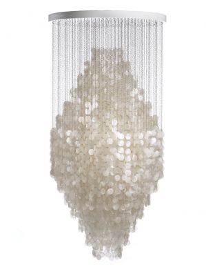 FUN Pendelleuchte von Verpan: Elegante Hängelampe mit Muschelscheiben und filigranen Ketten.