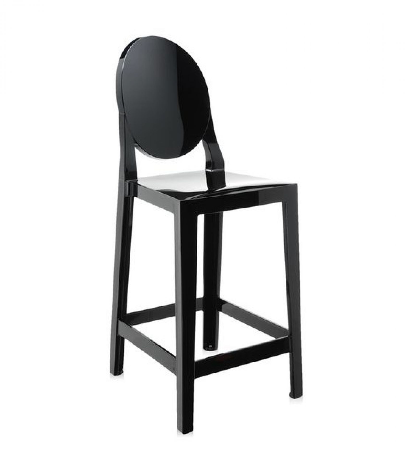 Schwarzer One More Barhocker von Kartell: Moderner, runder Design-Hocker aus transparentem Kunststoff für Küche und Bar.