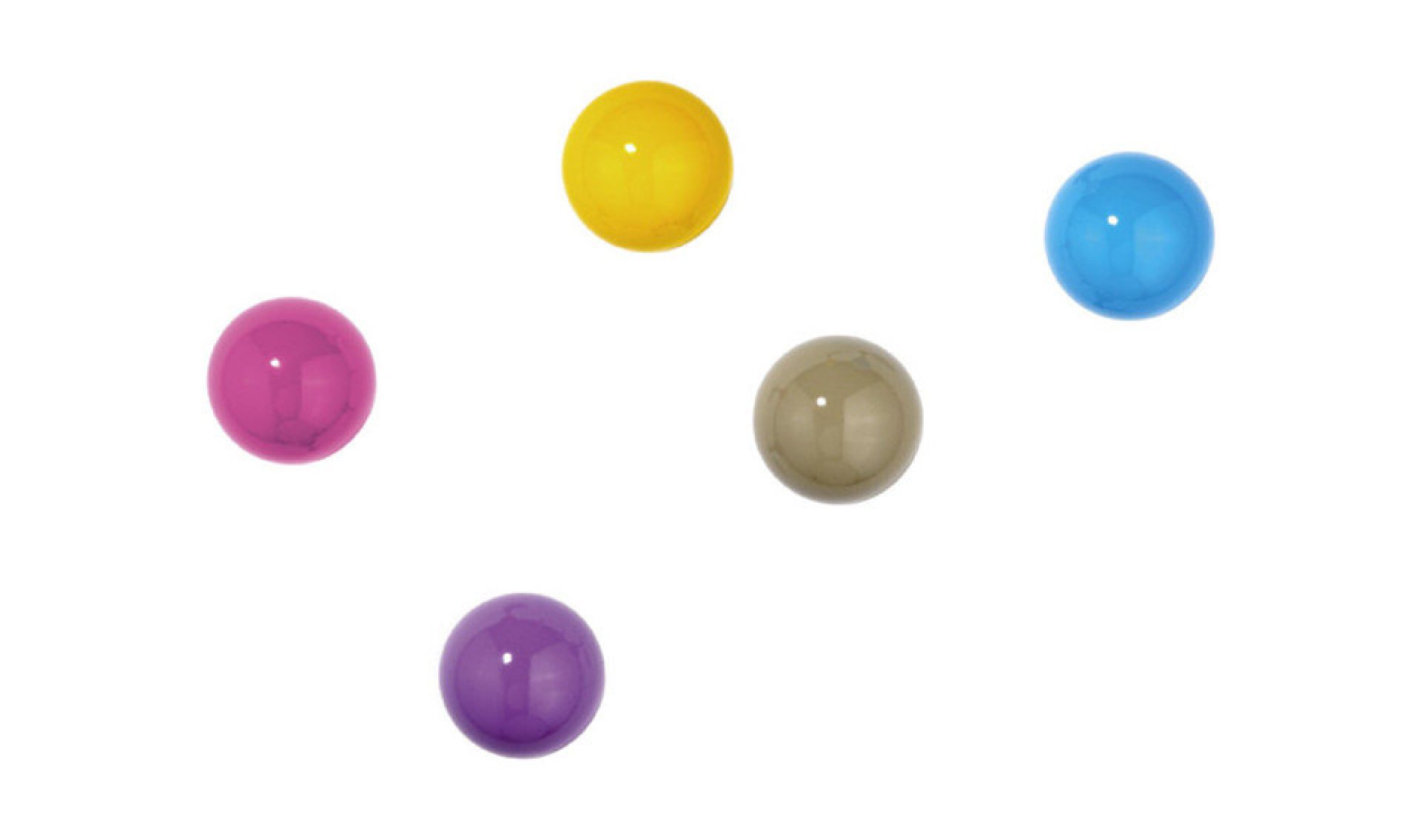 Dots Wandhaken 5er Set von Schönbuch in verschiedenen Farben: Gelb, Blau, Pink, Lila, Grau.