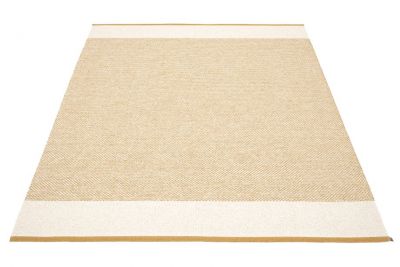 Beiger Pappelina Teppich "Edit" 230x320 cm mit hellem Rand, gewebter Bodenbelag für Wohnräume.