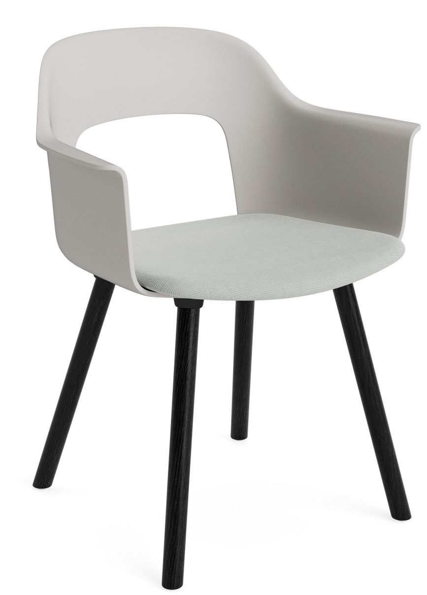 Hay Layout Armchair 223 Armlehnstuhl in Grau mit schwarzen Holzbeinen und gepolsterter Sitzfläche für Esszimmer und Büro.