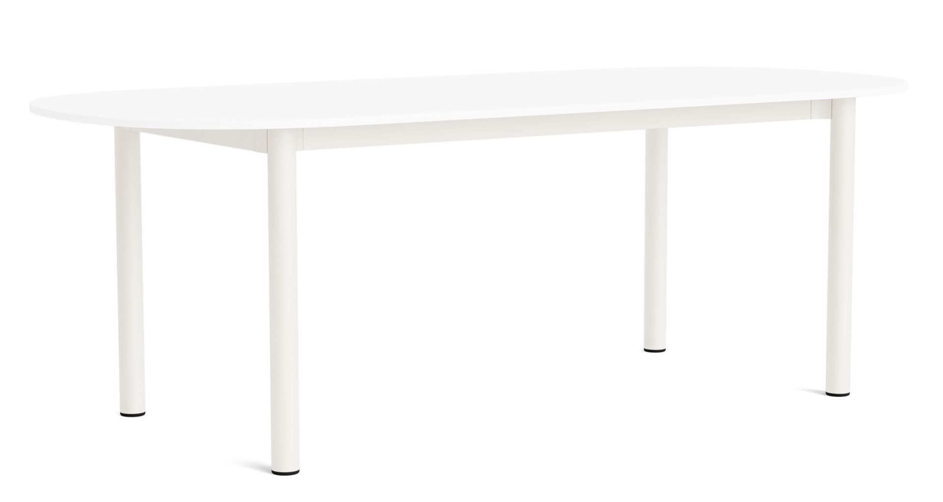 Weißer Annex Table Esstisch von Hay mit ovaler Tischplatte und vier zylindrischen Beinen.