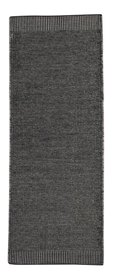 Grauer Rombo Teppich von Woud, 75x200 cm, mit feiner Webstruktur und Randstreifen.