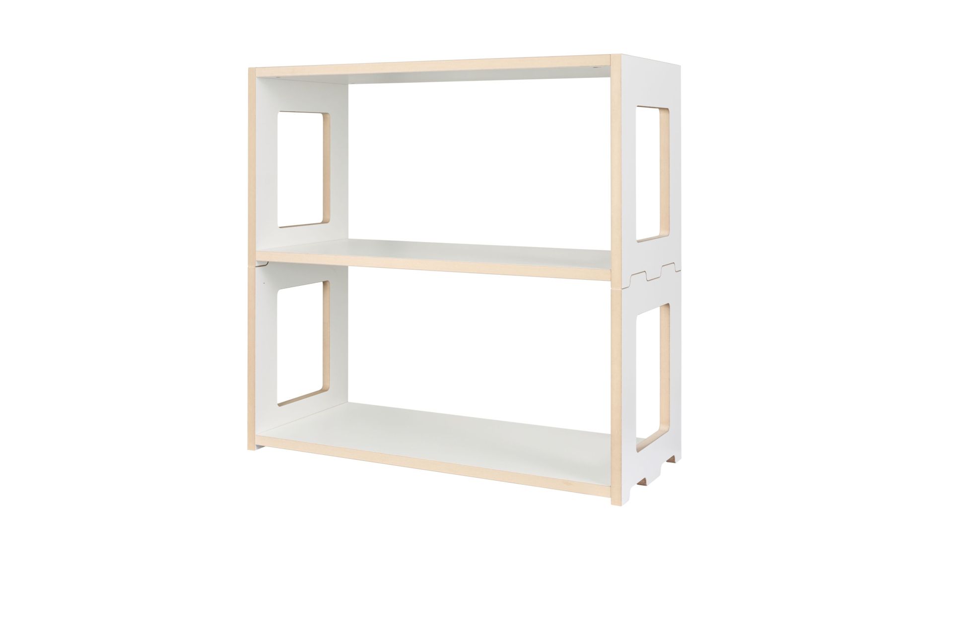 Tojo Stapelregal Blick, Grundmodul mit zwei Fächern, weißes Holzregal für Wohnzimmer und Büro.