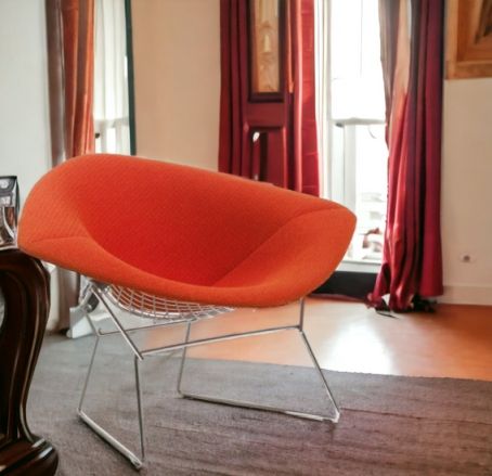 Oranger Diamond Sessel von Knoll International mit Drahtgestell, moderner Designklassiker für Wohnzimmer und Büro.