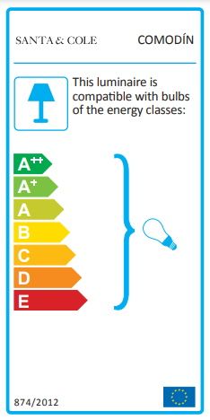 Energielabel für Santa & Cole Comodín Wandleuchte, kompatibel mit Leuchtmitteln der Energieklassen A++ bis E.