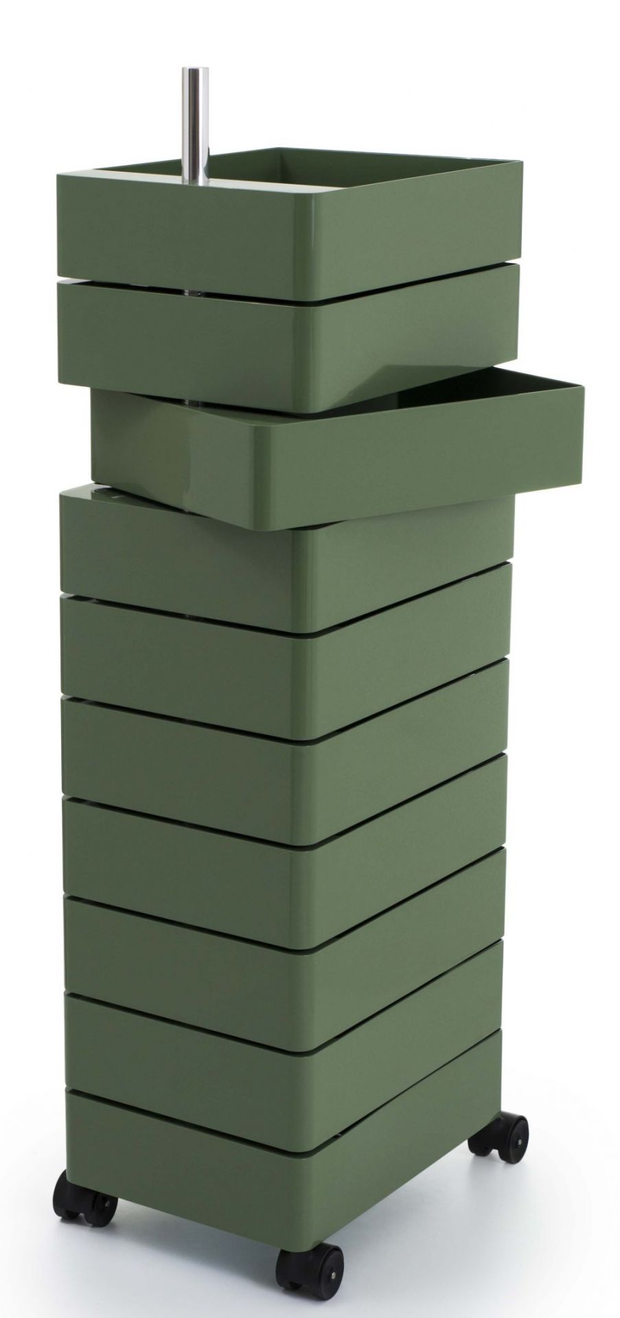 Grüner 360° Container von Magis mit Rollen und Schubladen für Büro oder Zuhause.