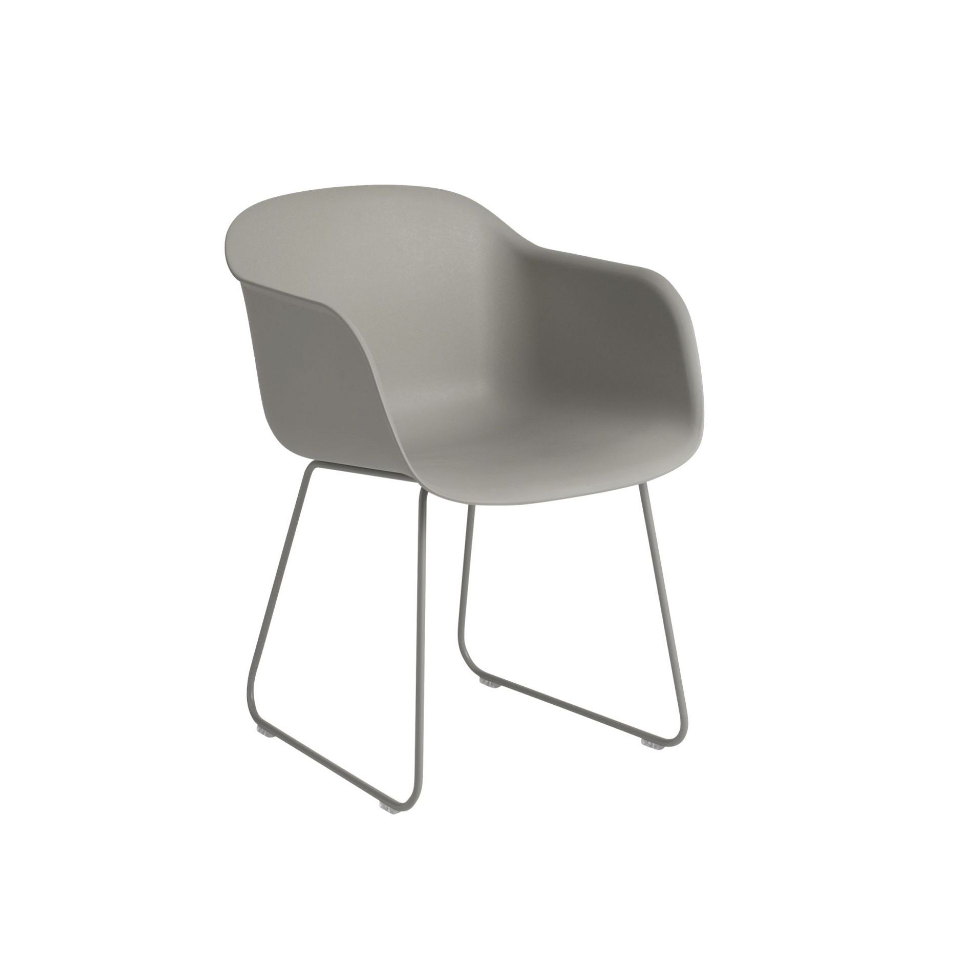 Grauer Fiber Armchair von Muuto mit Kufengestell, moderner Designstuhl für Esszimmer und Büro.