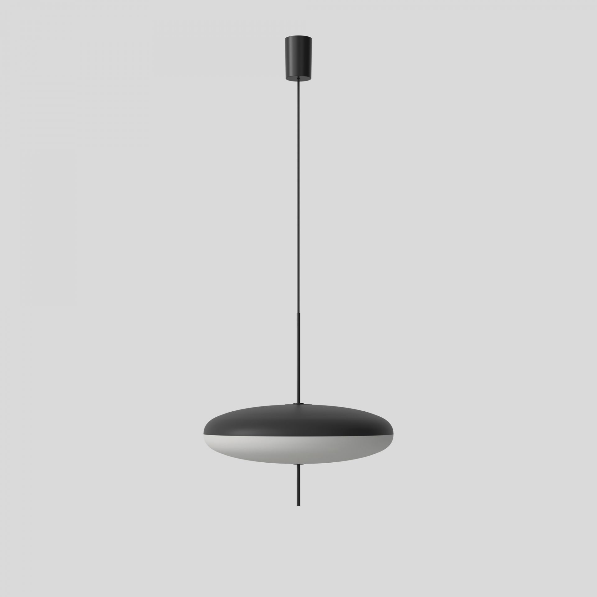Model 2065 Deckenleuchte: Schwarz-weißer Diffusor mit schwarzer Hardware und Kabel von Astep. EINZELSTÜCK.