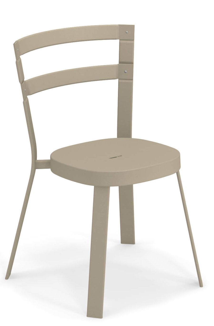 Thor Chair Stuhl Outdoor Emu, beiger Gartenstuhl mit runder Sitzfläche und minimalistischem Design für den Außenbereich.