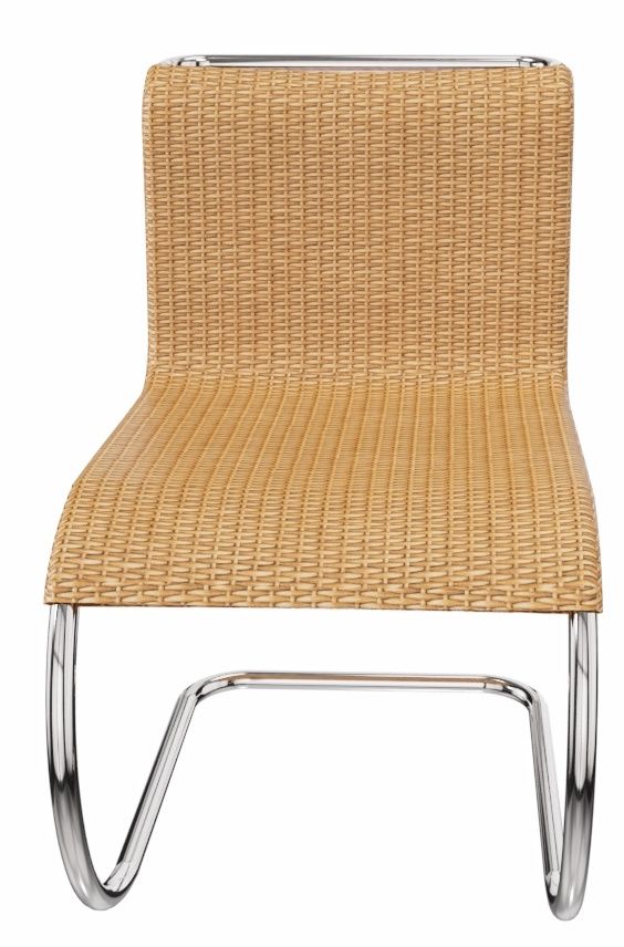 MR Stuhl ohne Armlehnen von Knoll International mit Rattan Geflecht und Stahlrohrgestell.