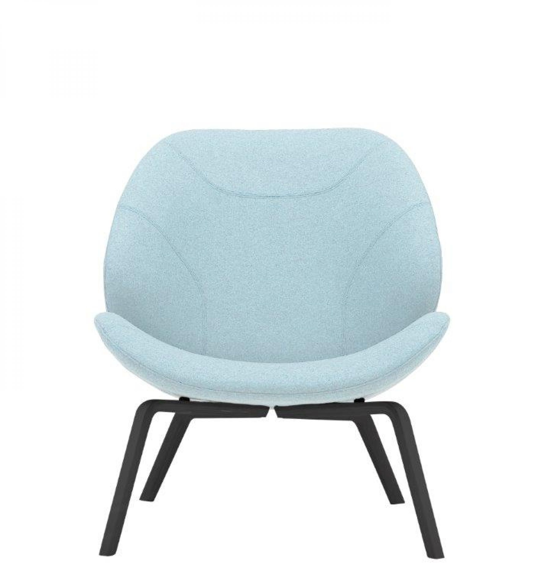 Eden Sessel Softline: Moderner, hellblauer Loungesessel mit schwarzem Metallfuß auf weißem Hintergrund.