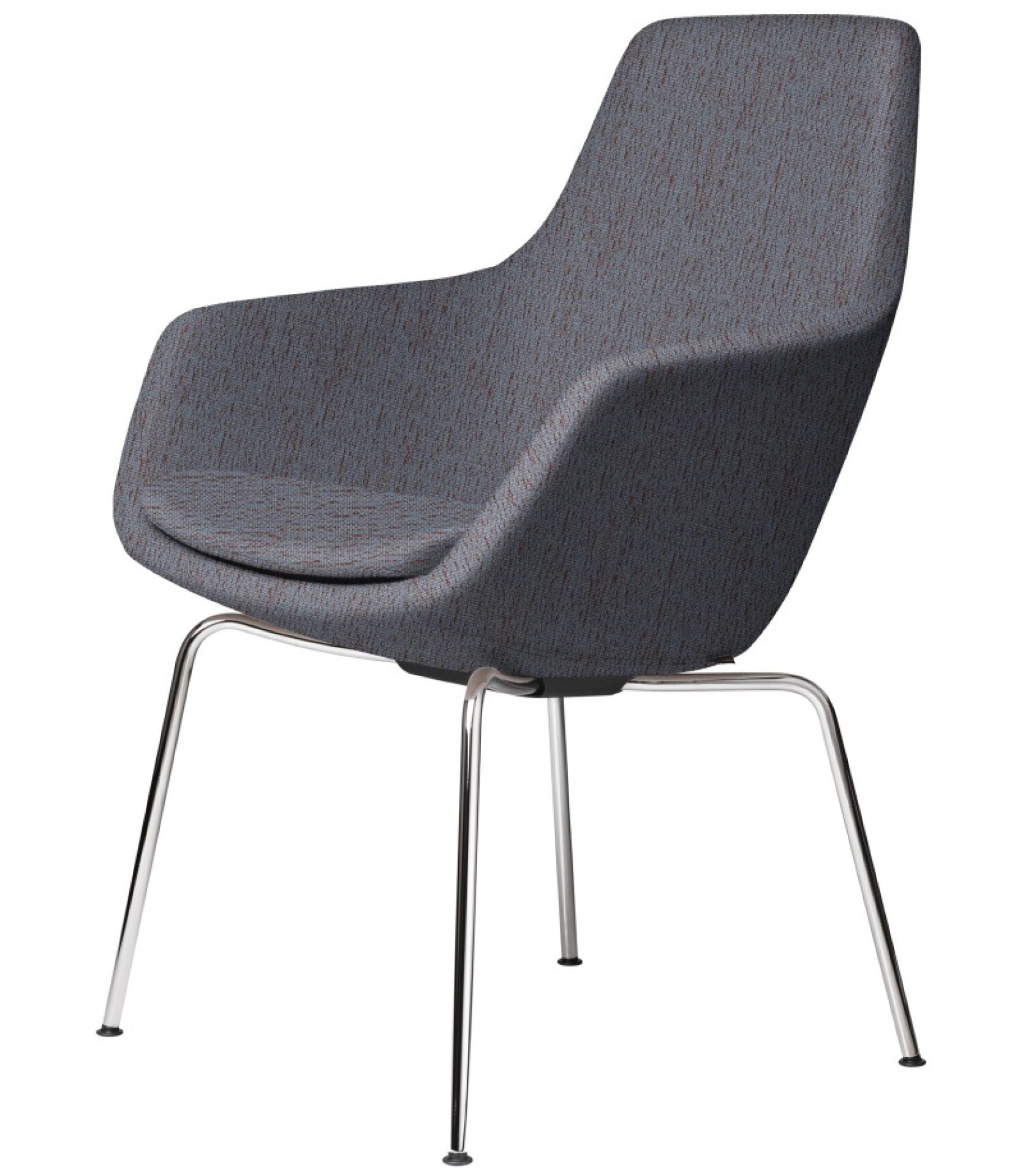 Little Giraffe Stuhl mit grauem Stoffbezug und verchromten Beinen, Designklassiker für Wohnzimmer.