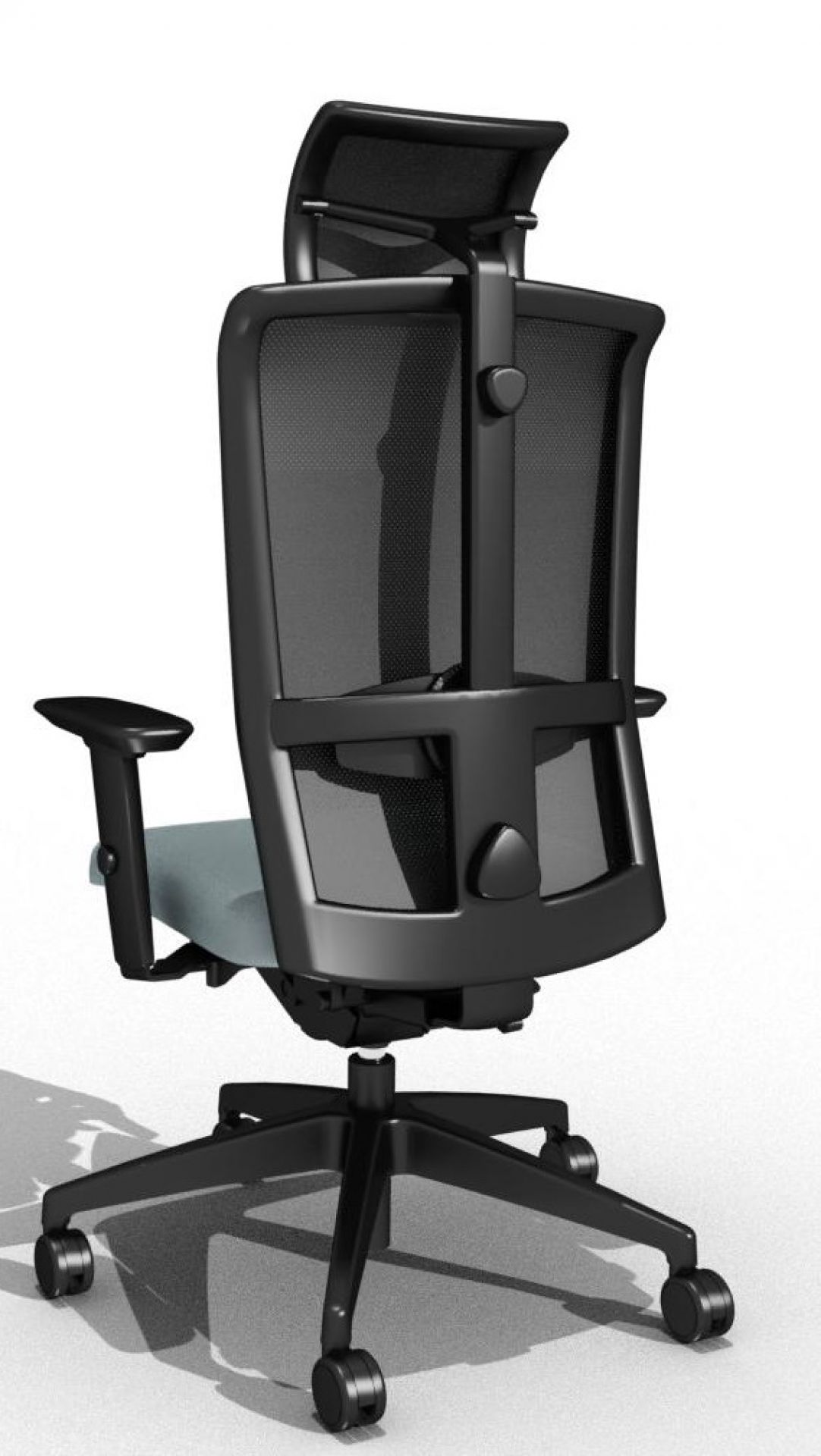 Rückansicht des Interstuhl Goal Bürodrehstuhls mit Netzrückenlehne und verstellbarer Kopfstütze. Ergonomischer Bürostuhl für optimalen Sitzkomfort.