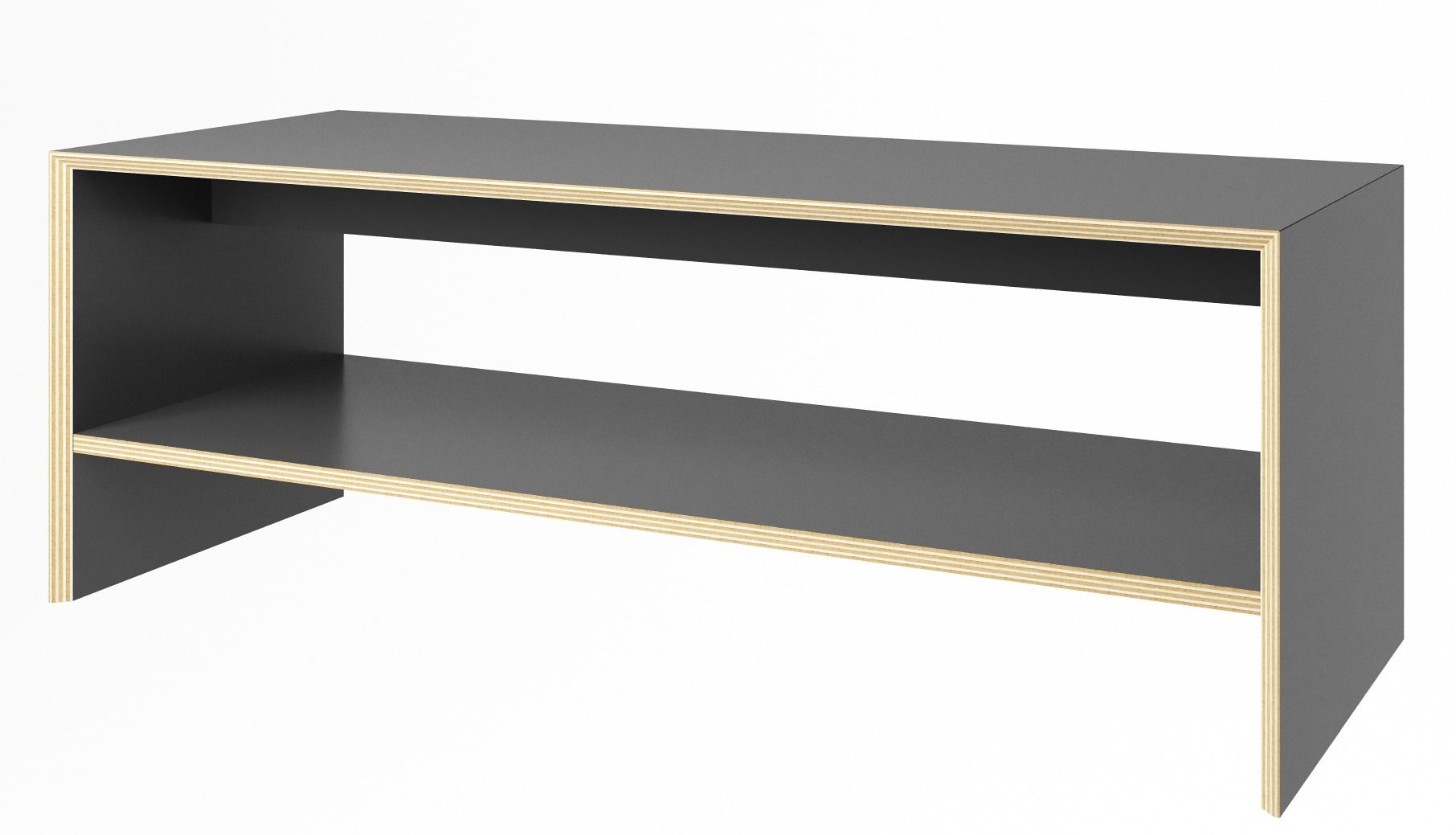 Bridge Sitzbank/Beistelltisch von Müller Möbelwerkstätten, graues Holzmöbel mit Ablage für Wohnzimmer oder Flur.