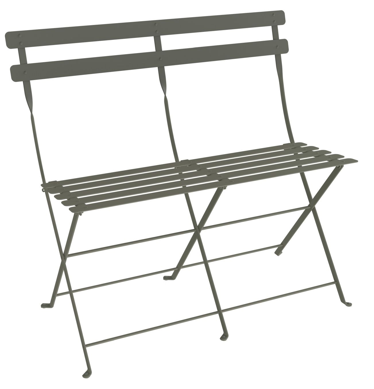 Fermob Bistro Klappbank für zwei Personen, Gartenmöbel aus Metall in Khaki, ideal für Balkon und Terrasse.