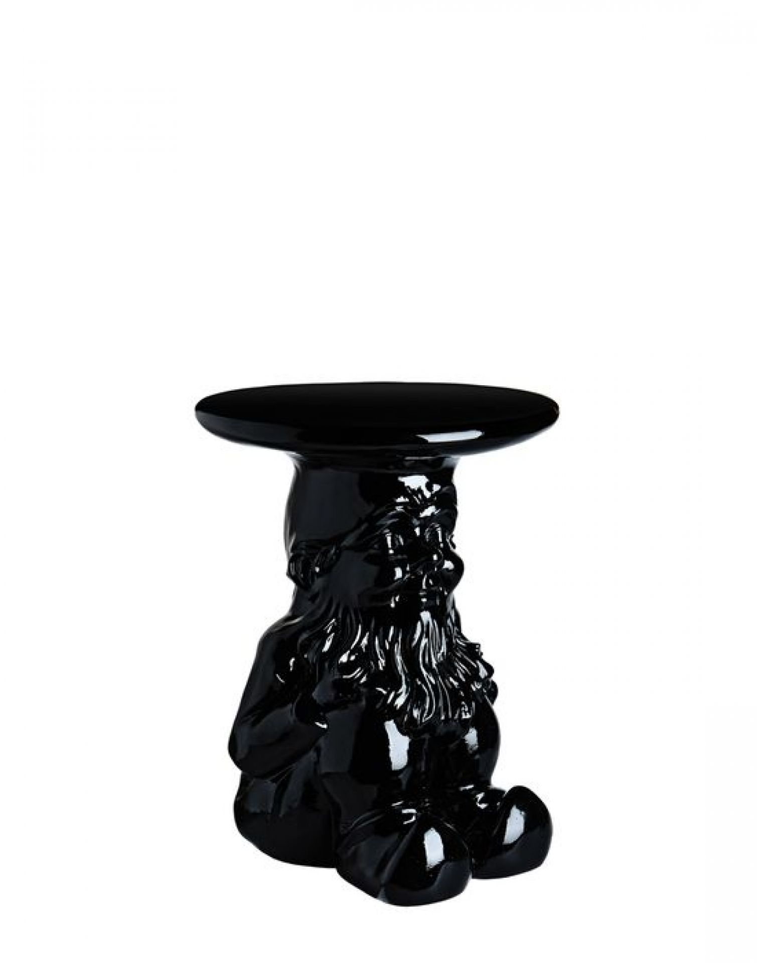 Schwarzer Gartenzwerg Hocker "Gnomes" von Kartell, glänzende Oberfläche, moderner Beistelltisch für Innen und Außen.