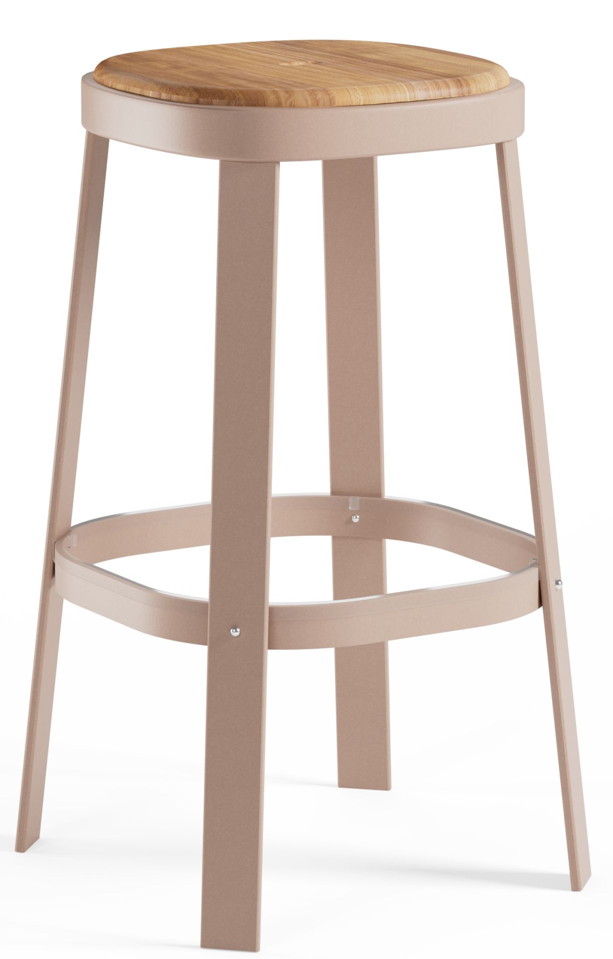 Thor Barstuhl von Emu für den Außenbereich: Barhocker mit Holz-Sitzfläche und beigem Metallgestell.