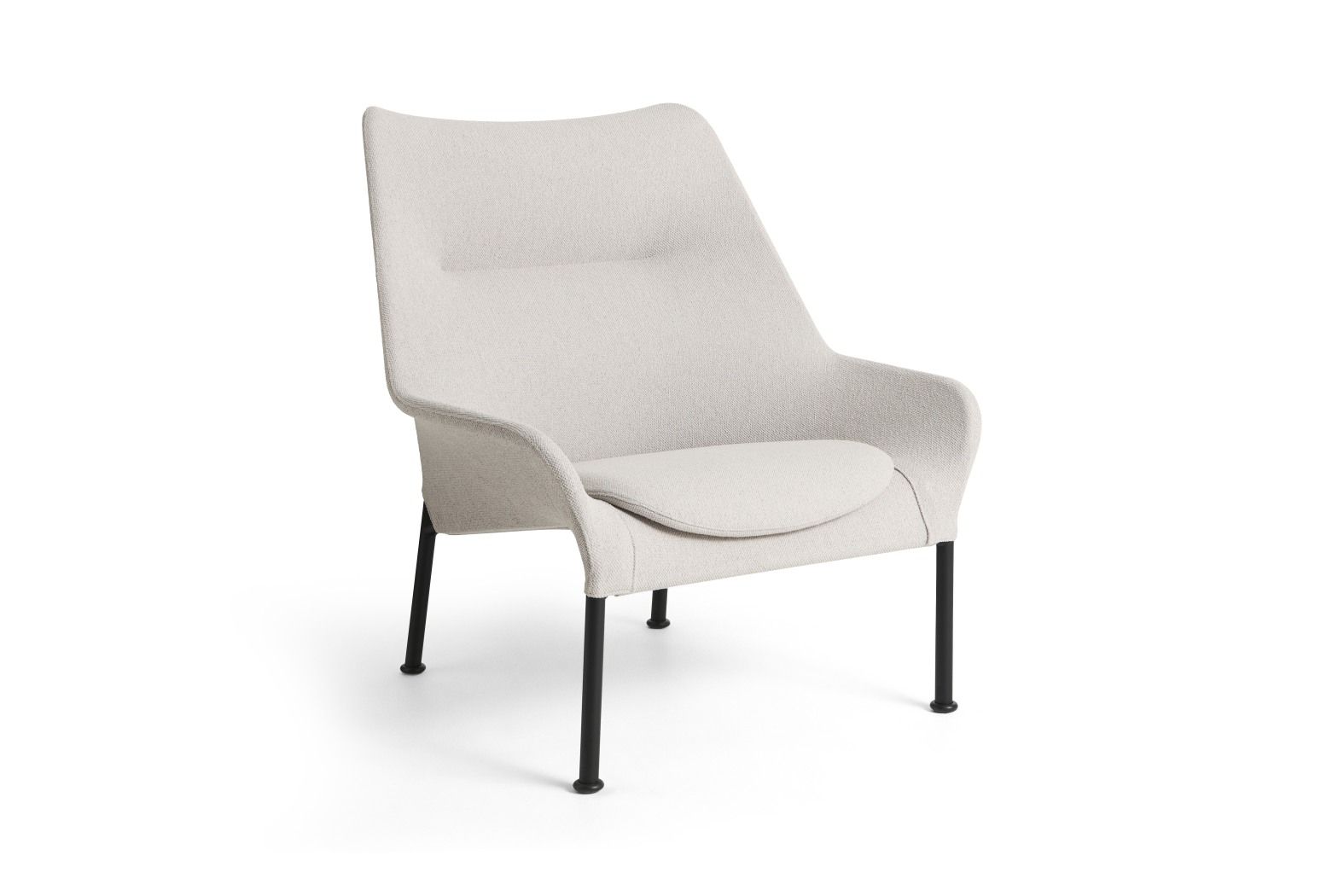 Hay 02 Lounge Chair Sessel in hellem Stoffbezug und schwarzen Metallbeinen, modernes Design für Wohnzimmer.