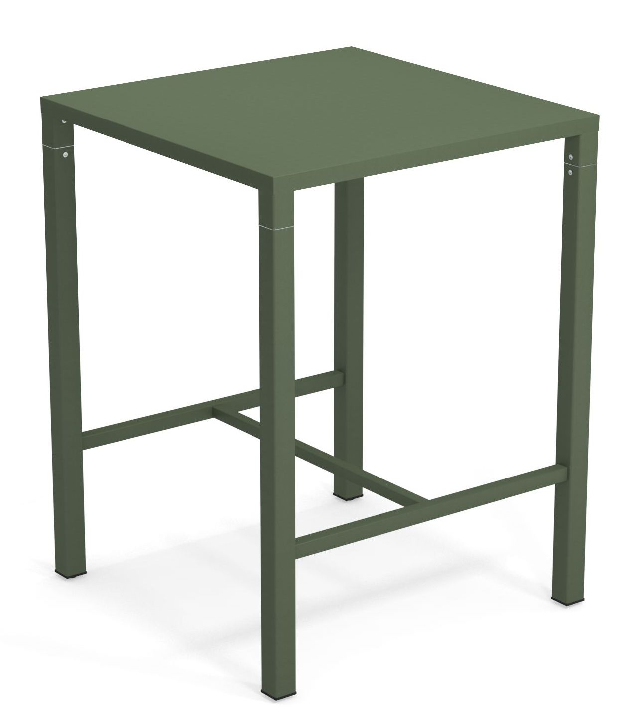 Quadratischer, olivgrüner Nova Hochtisch von Emu für den Außenbereich, moderne Gartentisch-Gestaltung.