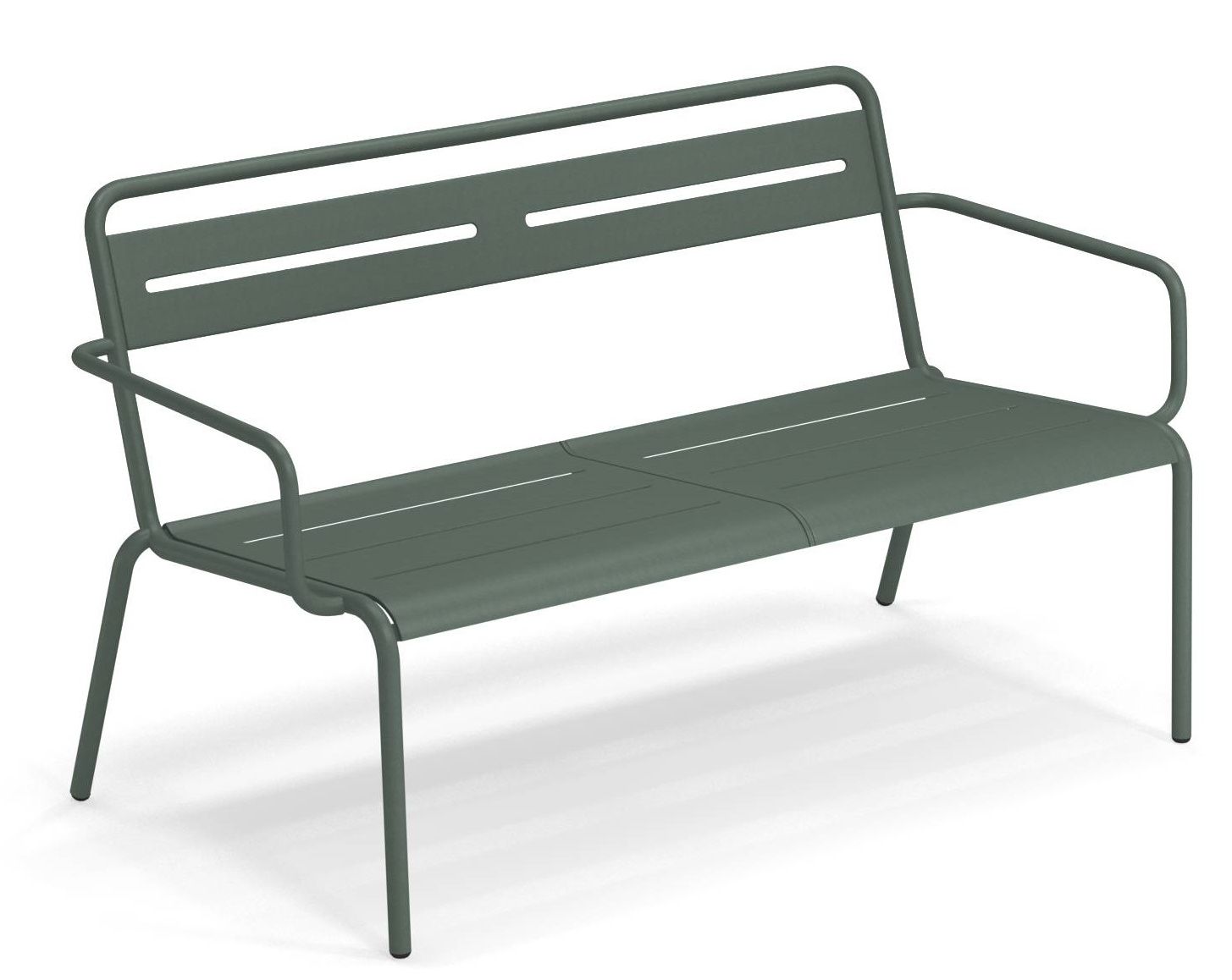 Grüne Emu Gartenbank "Star Sofa" aus Metall, modernes Design für den Außenbereich.