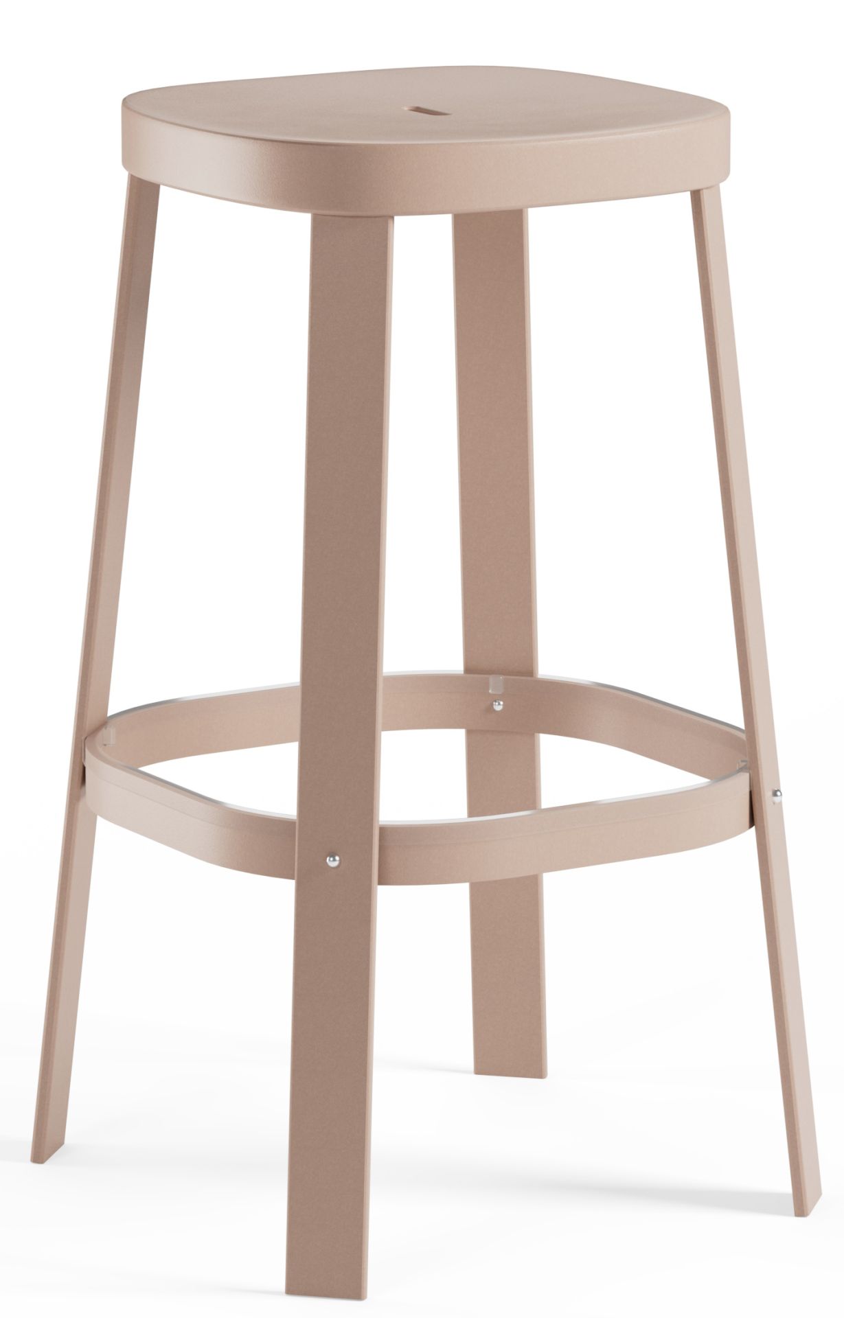 Emu Thor Barhocker für den Außenbereich, moderner Barstuhl aus Metall in Taupe, Detailansicht.