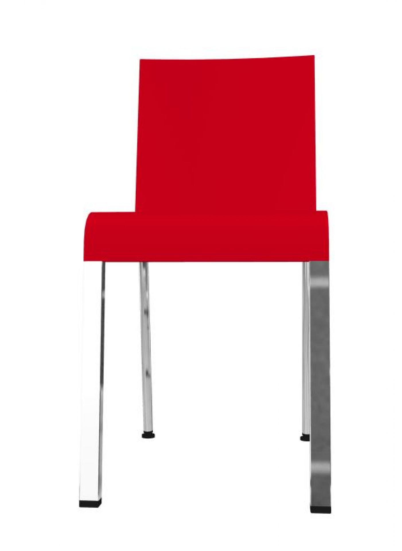 Roter Stuhl mit Chrombeinen und .03 Gleitersatz für Vitra Stühle, Möbelgleiter.