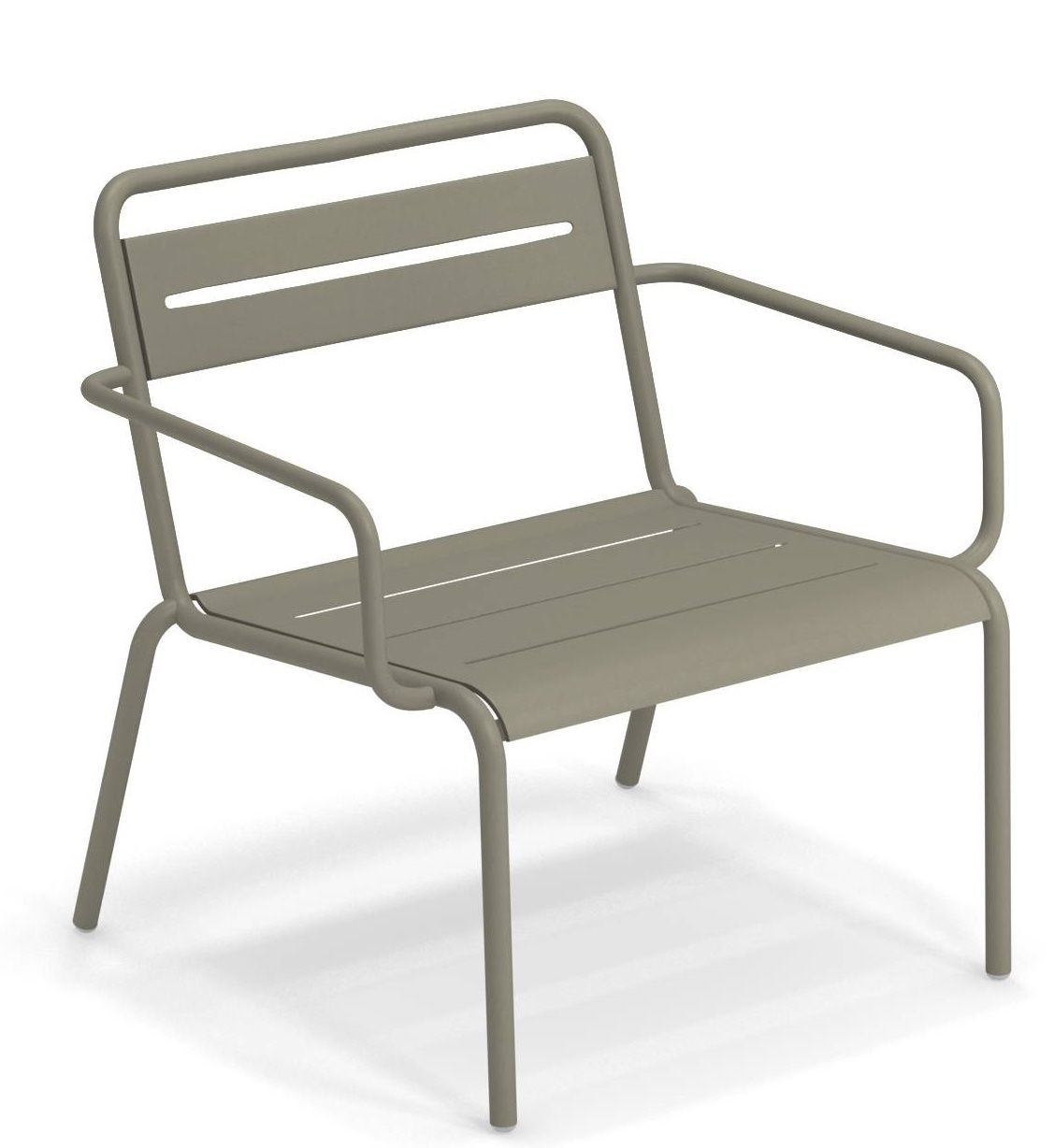 Star Lounge Chair Sessel Outdoor Emu, moderner Gartensessel aus Metall in Taupe für Terrasse und Balkon.