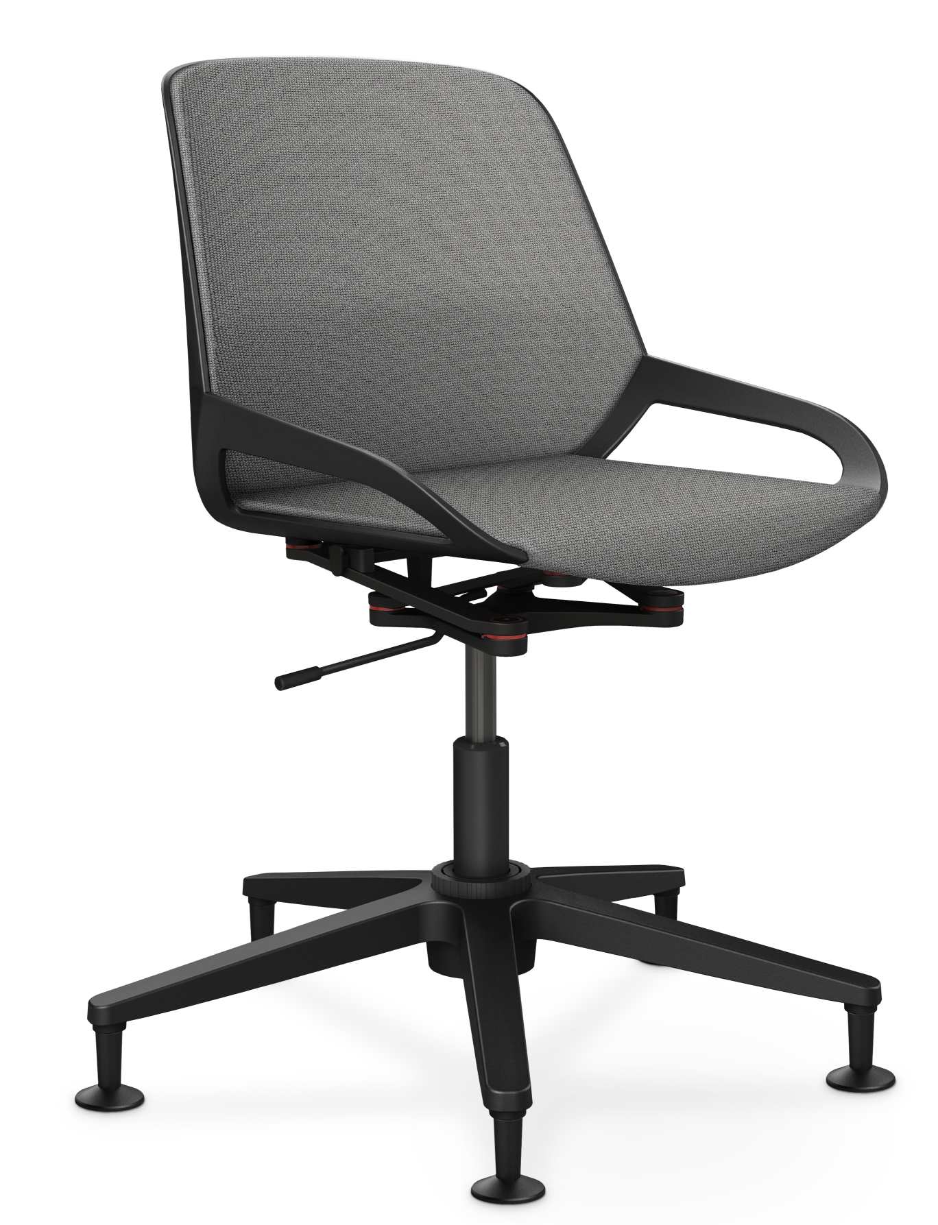 Numo Task Bürodrehstuhl von Aeris mit grauem Stoffbezug, schwarzem Gestell und Gleitern. Ergonomischer Bürostuhl.