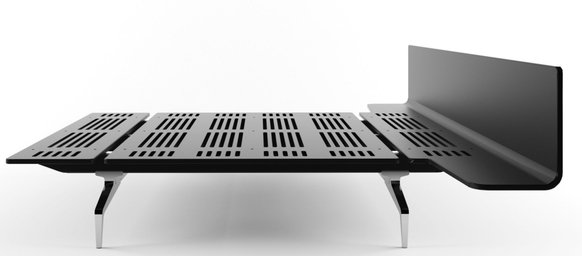Legnoletto Bett Alias, modernes Designerbett mit Lattenrost und minimalistischem Kopfteil in Schwarz.