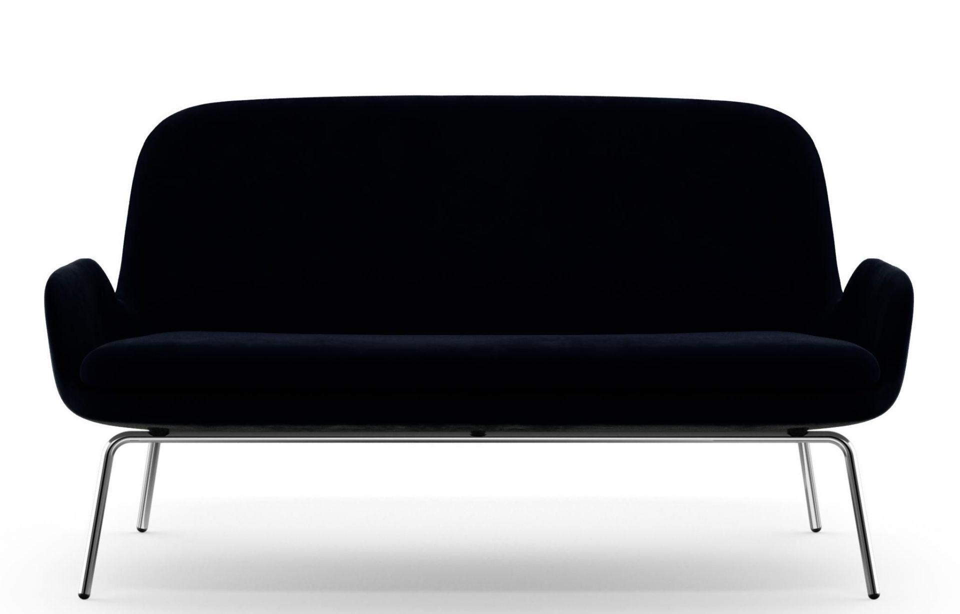 Era Sofa von Normann Copenhagen in Schwarz mit filigranem Stahlgestell, Frontansicht.