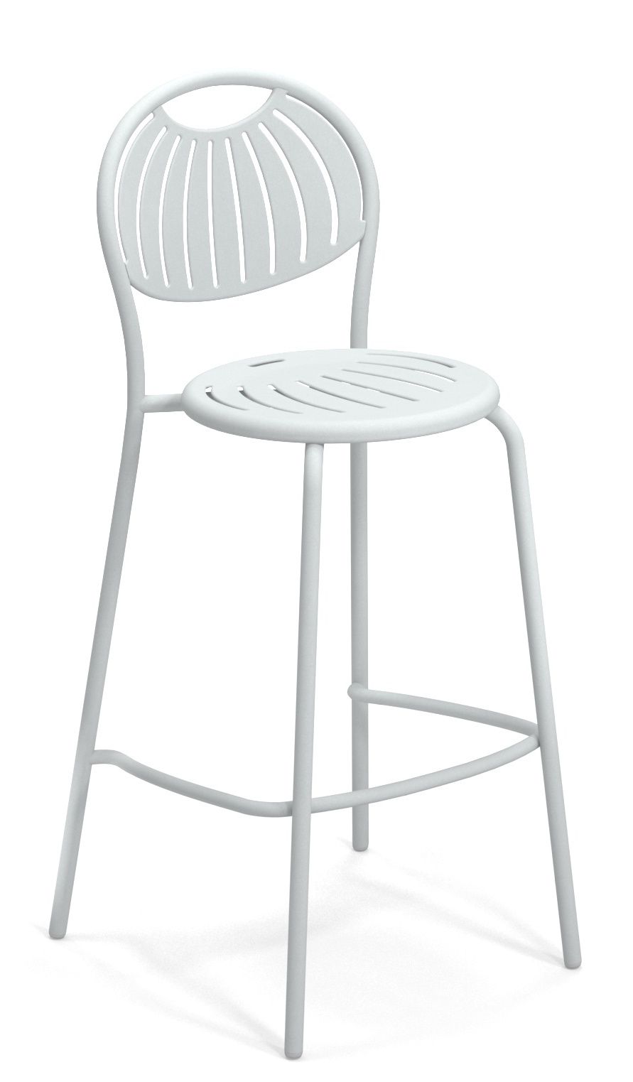 Weißer Coupole Barstool Barhocker von Emu für den Außenbereich, minimalistisches Design mit runder Sitzfläche und Rückenlehne.