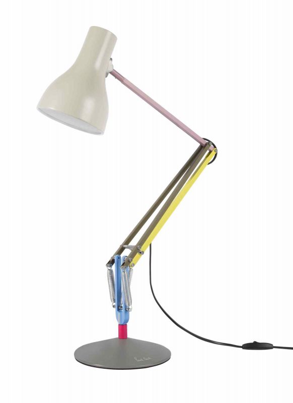 Anglepoise Type 75 Mini Paul Smith Edition 1 Tischleuchte in Beige, Rosa, Gelb und Grau.