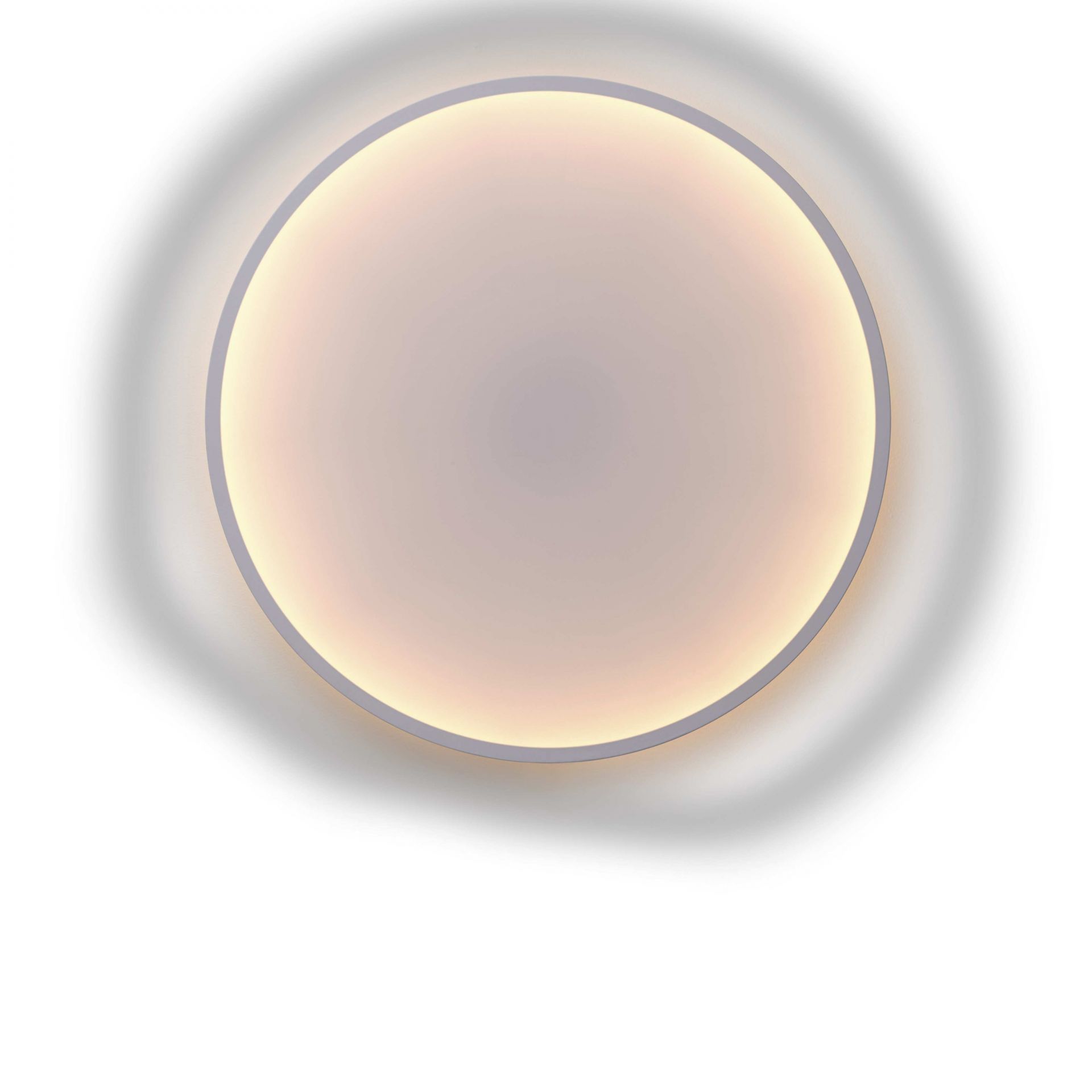 Nahaufnahme der runden Muuto Calm Wall Lamp Wandleuchte mit sanftem, warmem Licht.