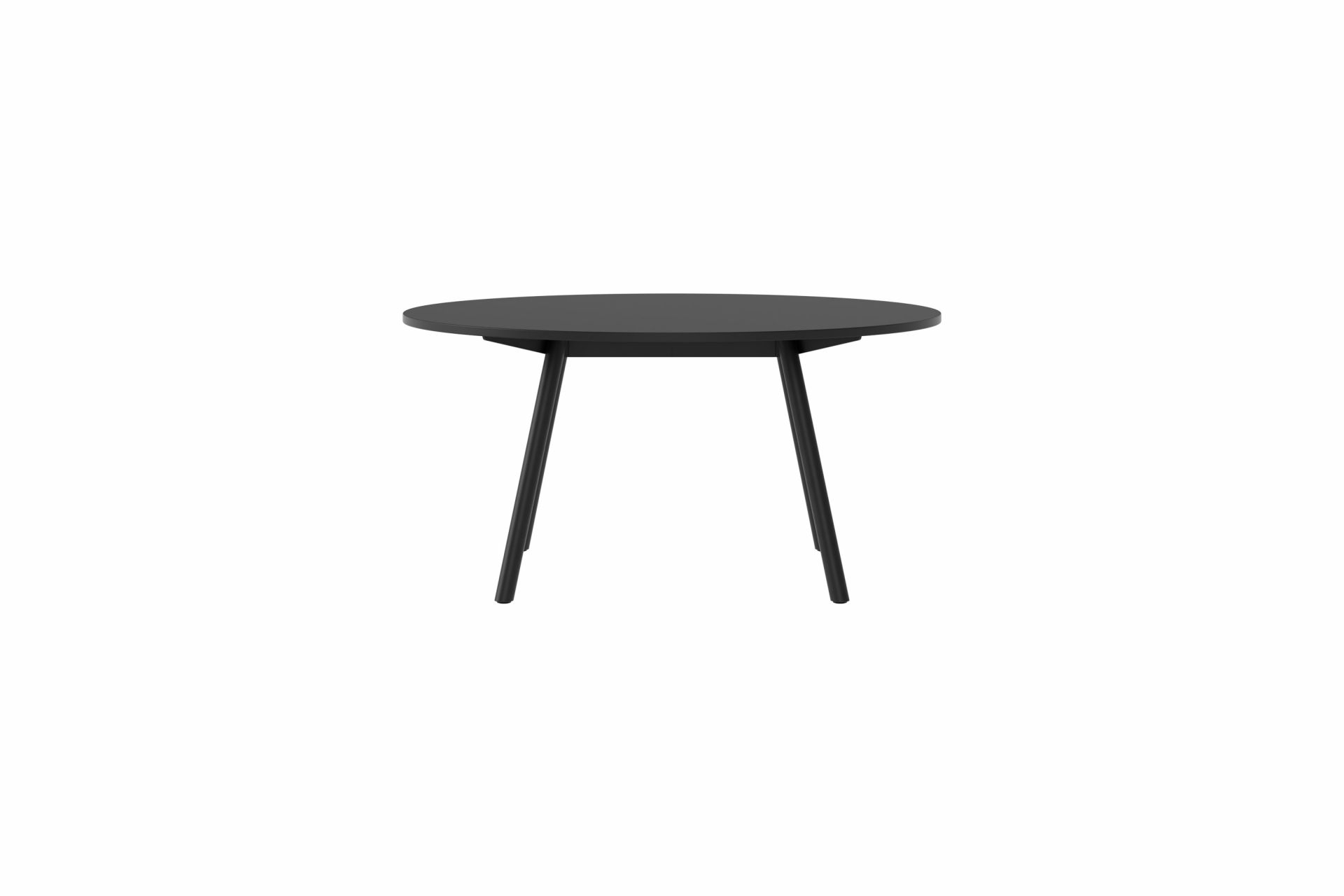 Schwarzer New Tendency Masa Tisch mit runder Tischplatte und minimalistischem Design auf weißem Hintergrund.