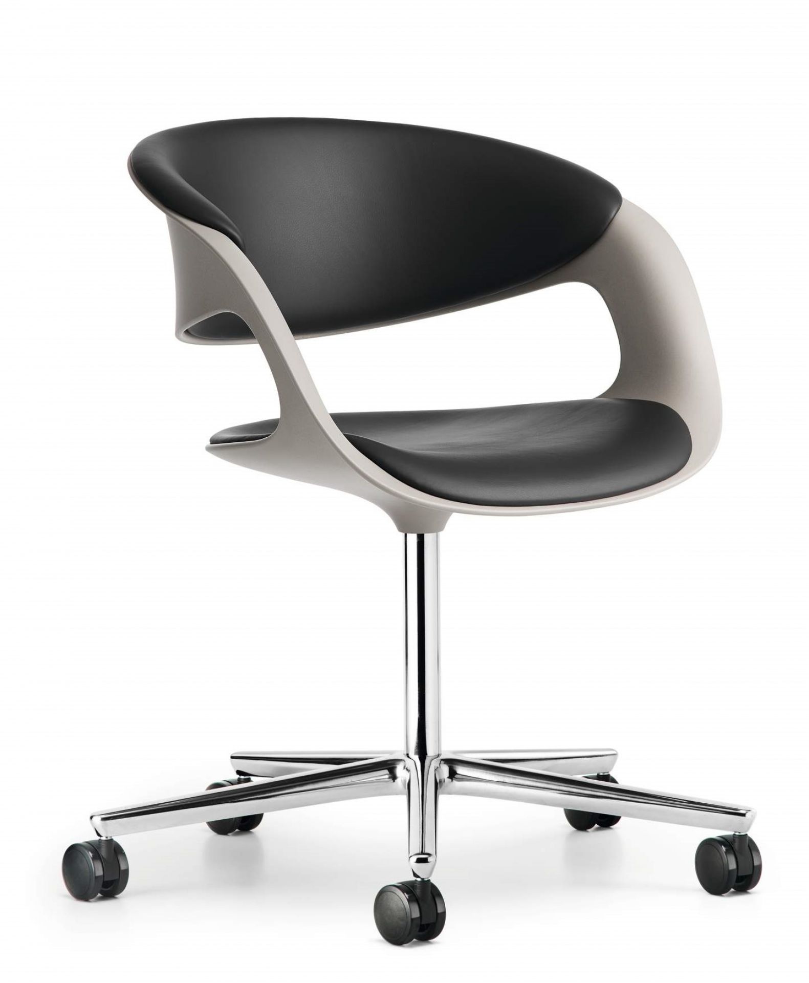 Lox Sessel von Walter Knoll, Bürostuhl mit schwarzer Sitzfläche und grauem Gestell auf Rollen.