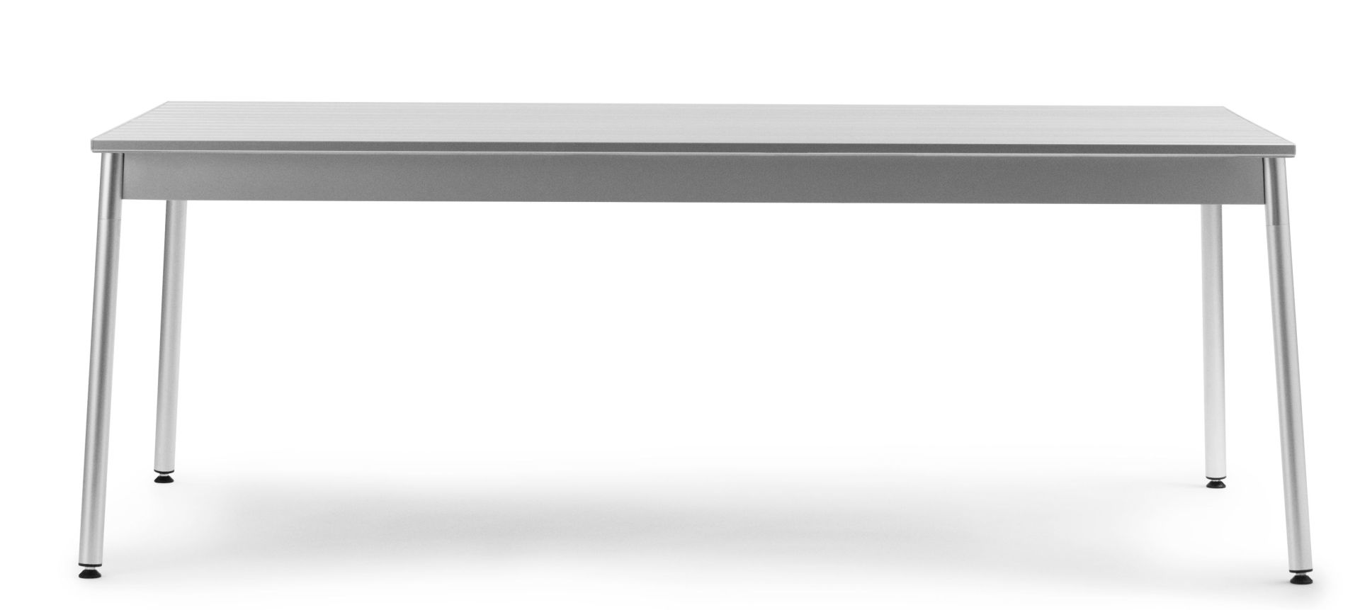 Silberner Ex Tisch Outdoor von Normann Copenhagen, minimalistisches Design mit geraden Linien.