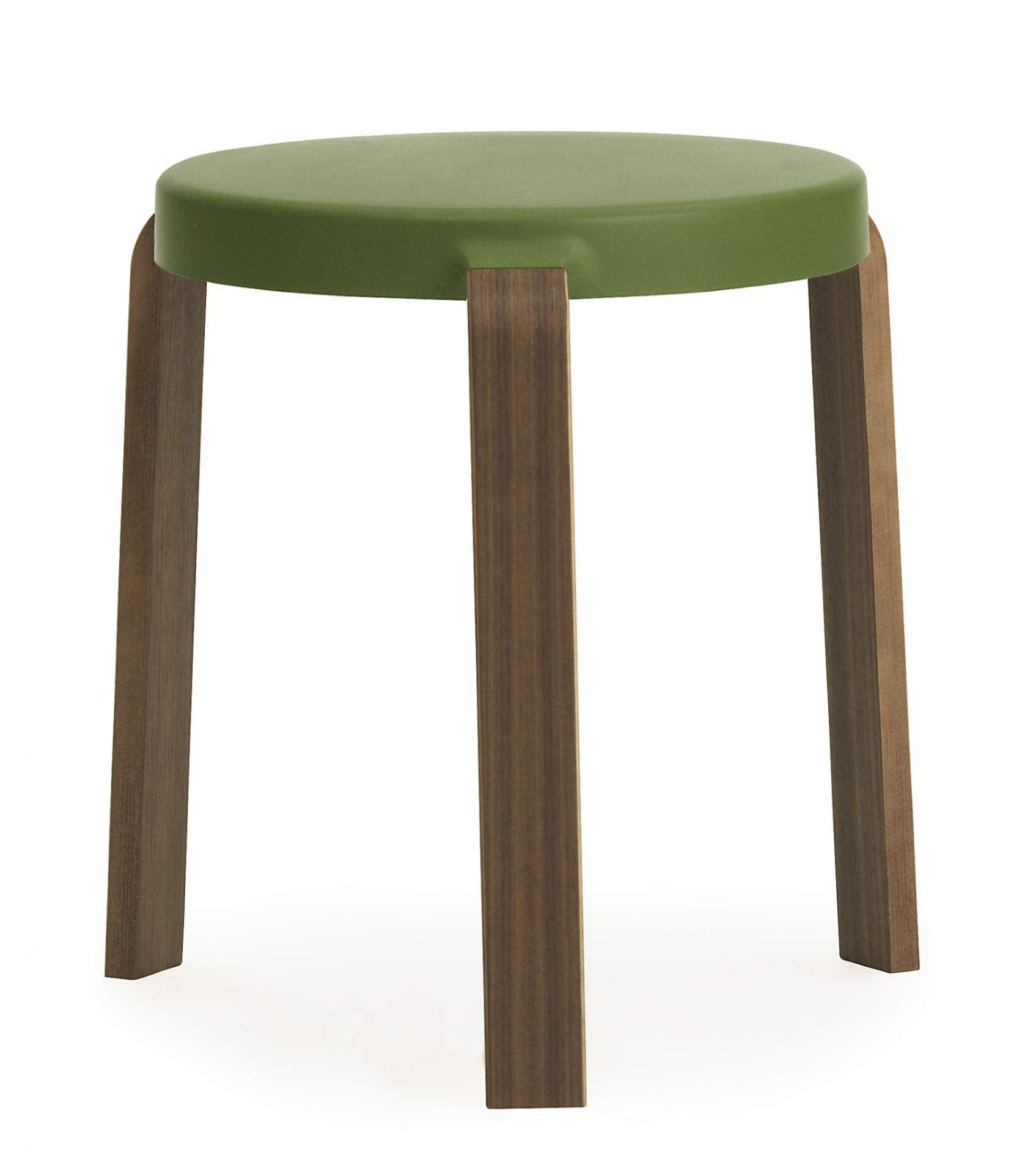 Tap Hocker von Normann Copenhagen, grüner Sitz und Holzbeine, moderner skandinavischer Hocker für Küche und Bar.