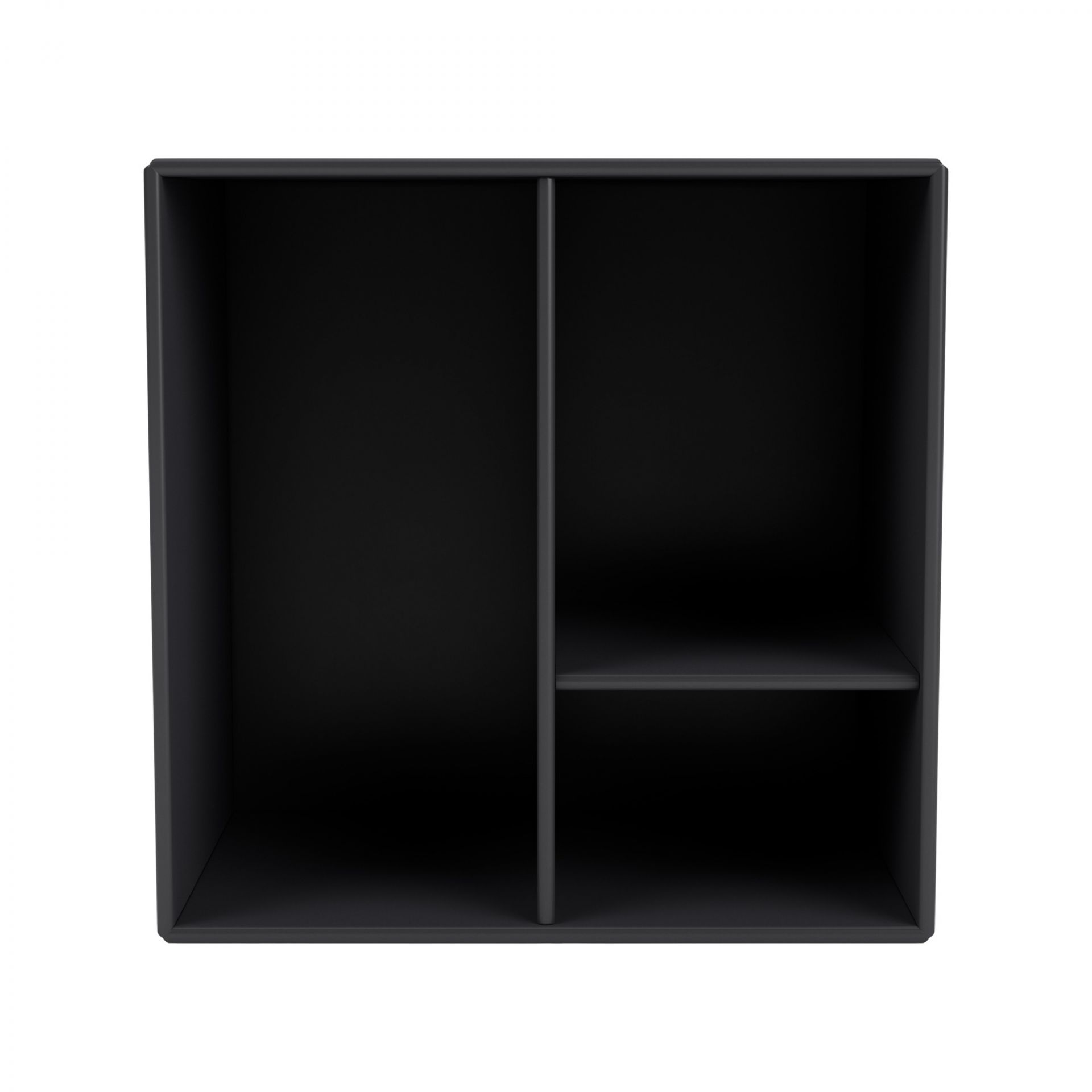 Schwarzes Montana Mini Modul mit Regalböden, modernes Design für Wohnzimmer und Büro.
