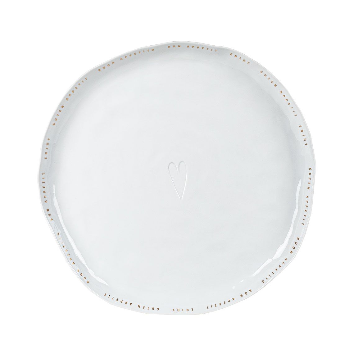 Weiße Servierplatte "Guten Appetit" von Räder mit Herzmotiv, ideal für Tischdeko und kulinarische Präsentationen.