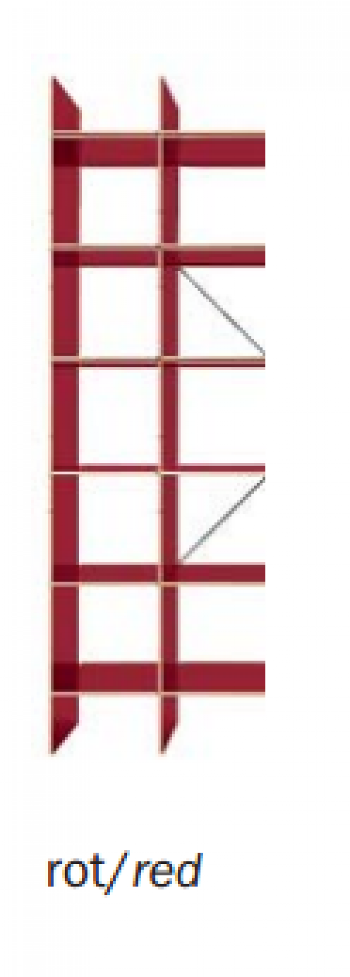 Rotes FNP Regal von Nils Holger Moormann, modernes Design mit Fachböden und Stahlseilen.