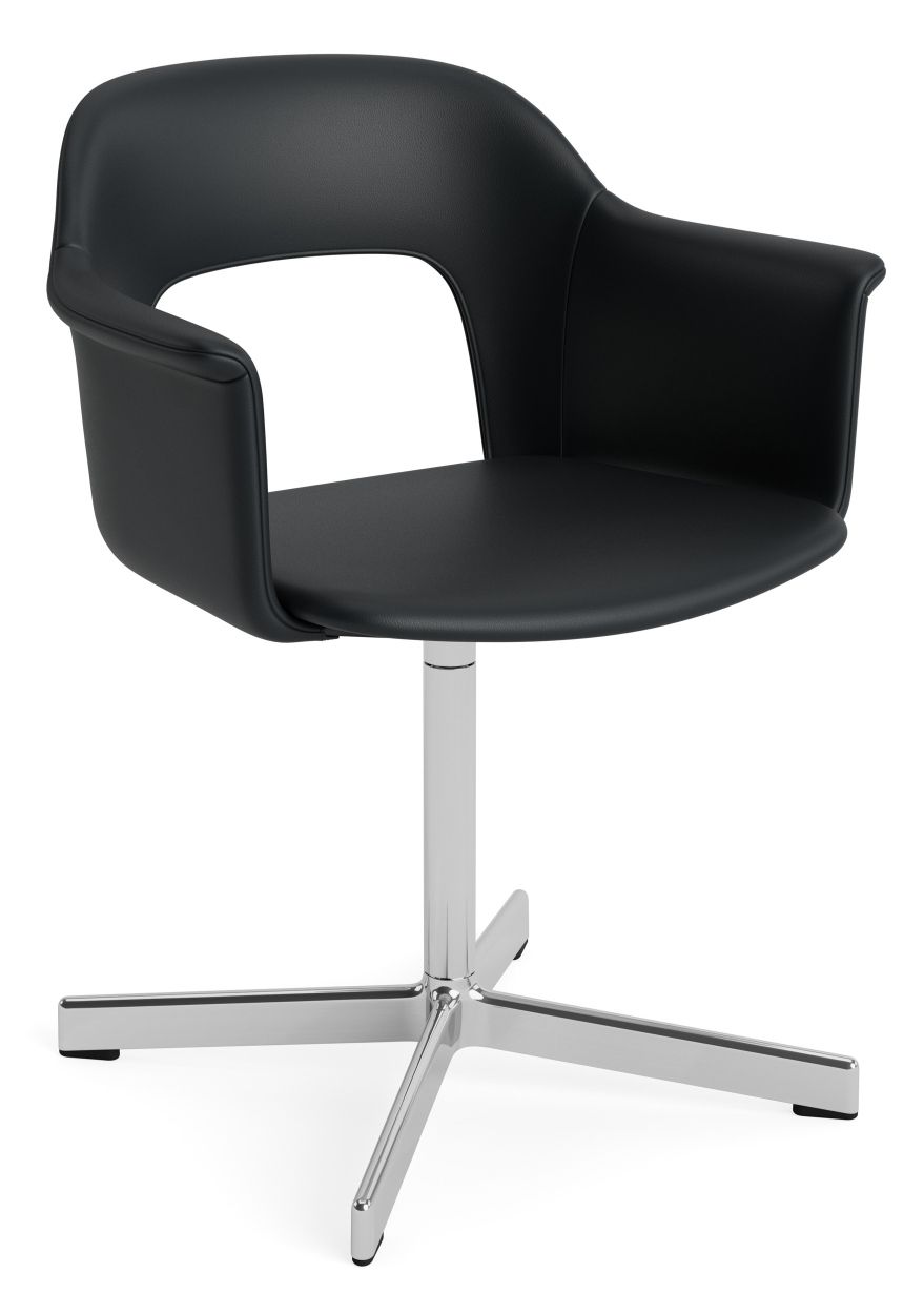 Schwarzer Layout Armchair von Hay mit Armlehnen und verchromtem Drehfuß für modernes Wohnen und Büro.