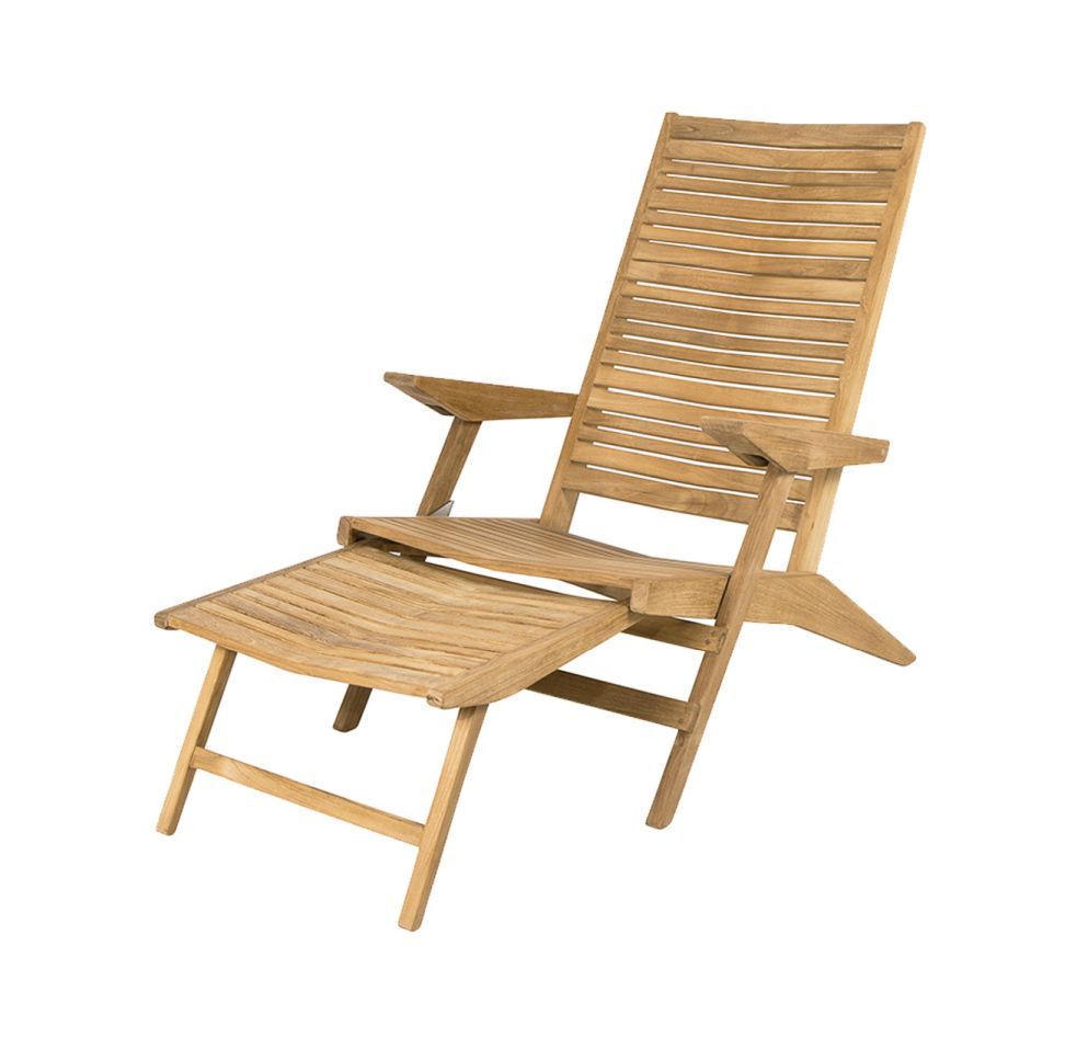 Cane-Line Flip Liegestuhl aus Teakholz mit verstellbarer Rückenlehne und Fußstütze für den Garten.