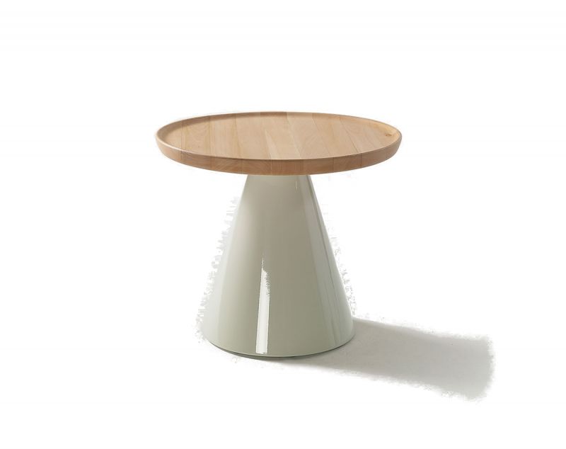 Pion Beistelltisch von Sancal mit Holzplatte und konischem, weißem Fuß für modernes Wohnen.