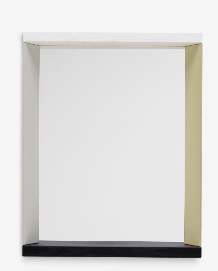 Vitra Colour Frame Spiegel mit Ablage in Weiß, Gold und Schwarz, modernes Design für Wandmontage.