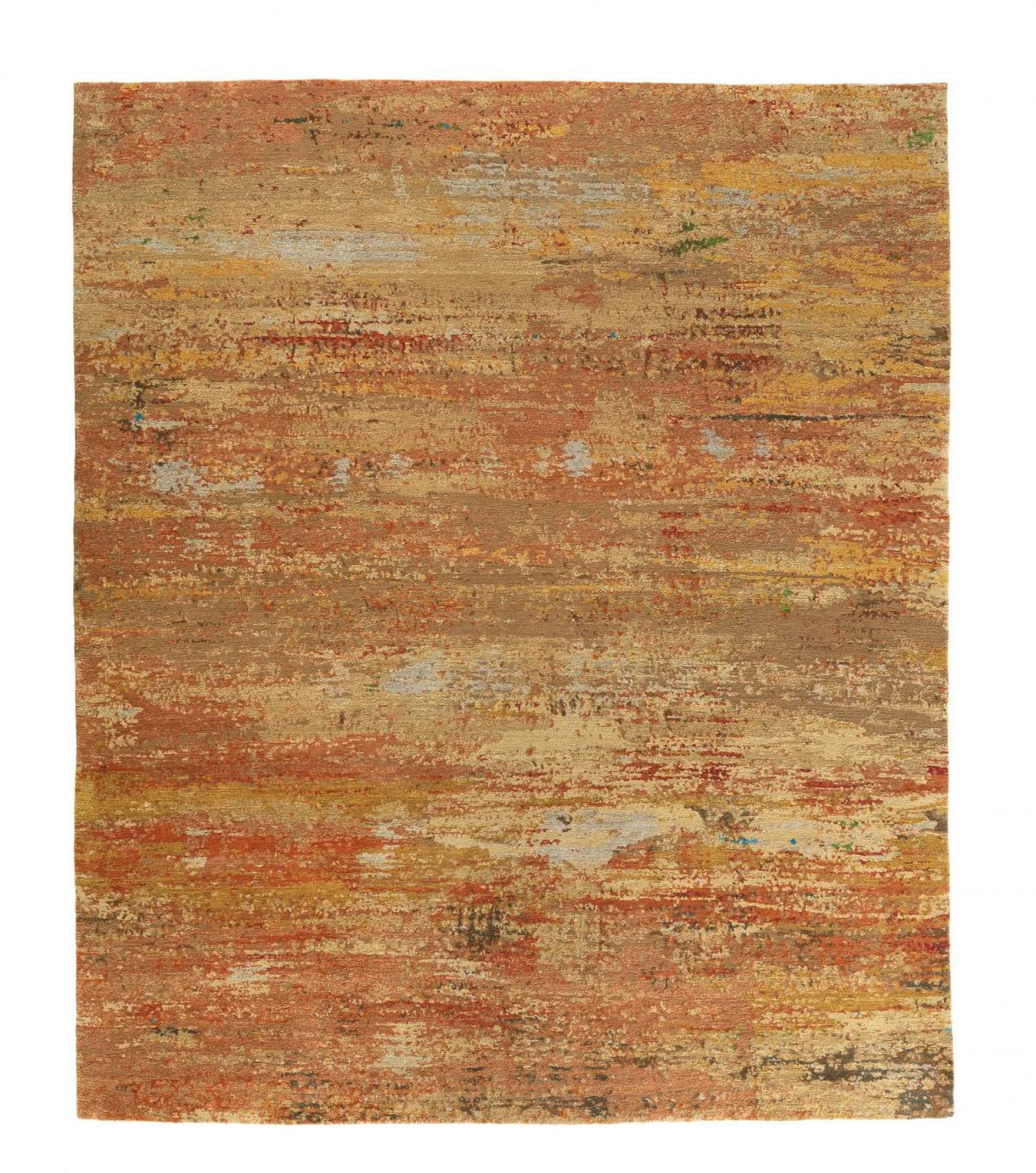 Legends of Carpets Teppich: Moderner Wollteppich in Braun-, Orange- und Gelbtönen mit abstraktem Muster.